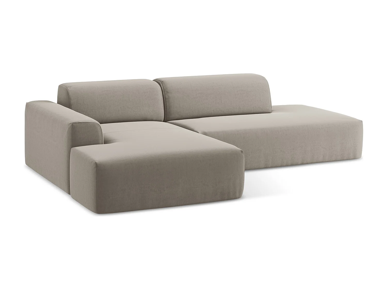 Canapé d'angle 3 places modulaire droit en velours - taupe - KELI