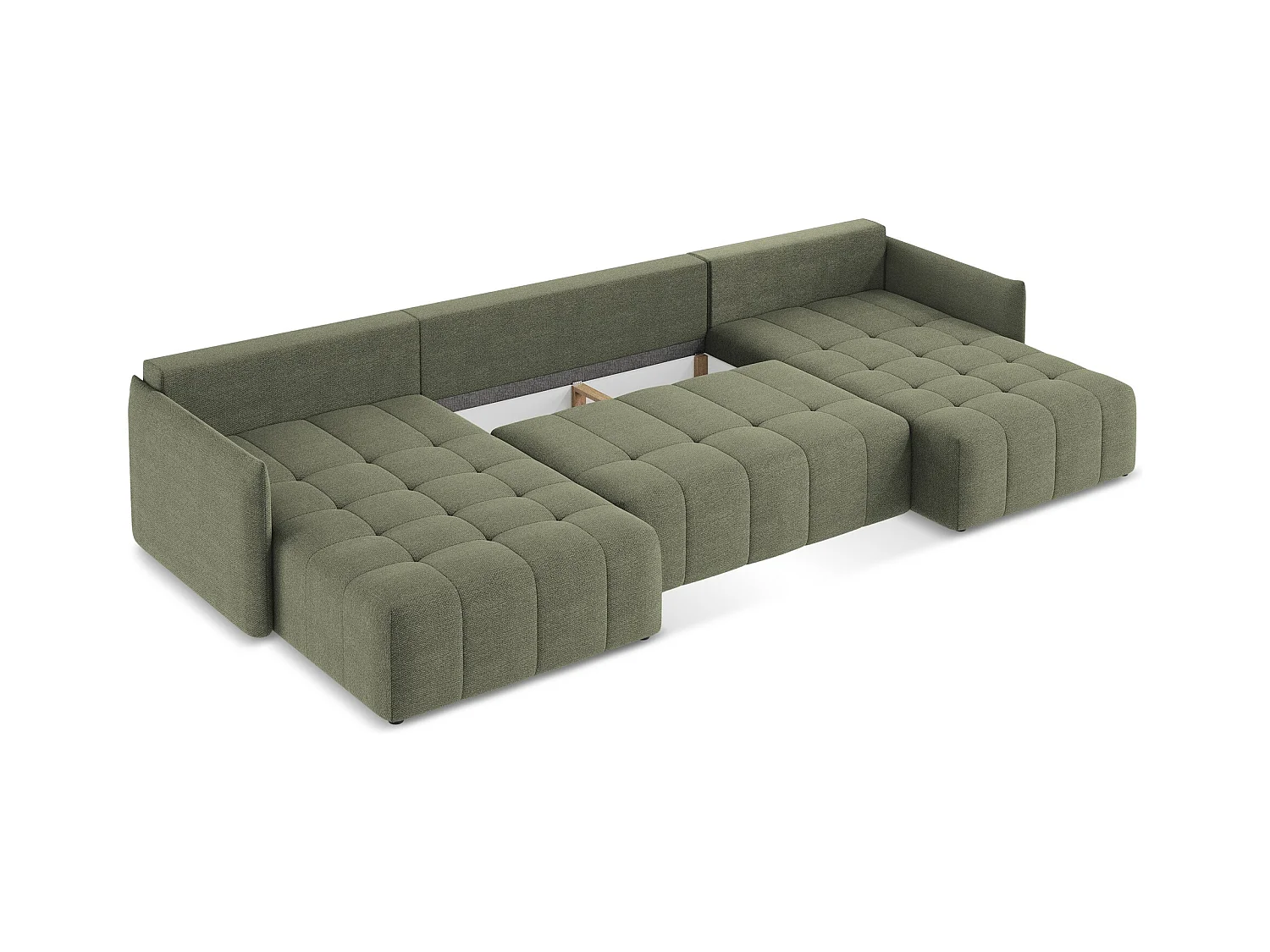 Sofa panoramiczna - z tkaniny bouclé - oliwkowy - MOKU