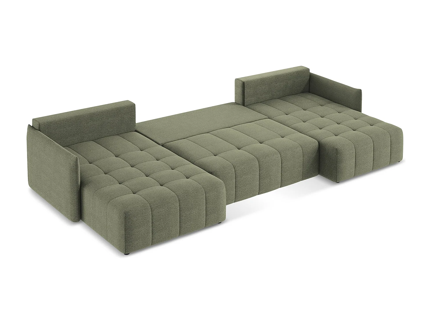 Sofa panoramiczna - z tkaniny bouclé - oliwkowy - MOKU