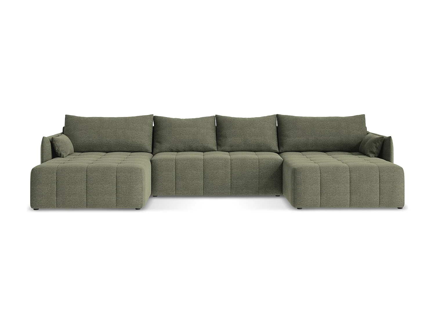 Canapé panoramique 5 places en tissu bouclette - olive - MOKU