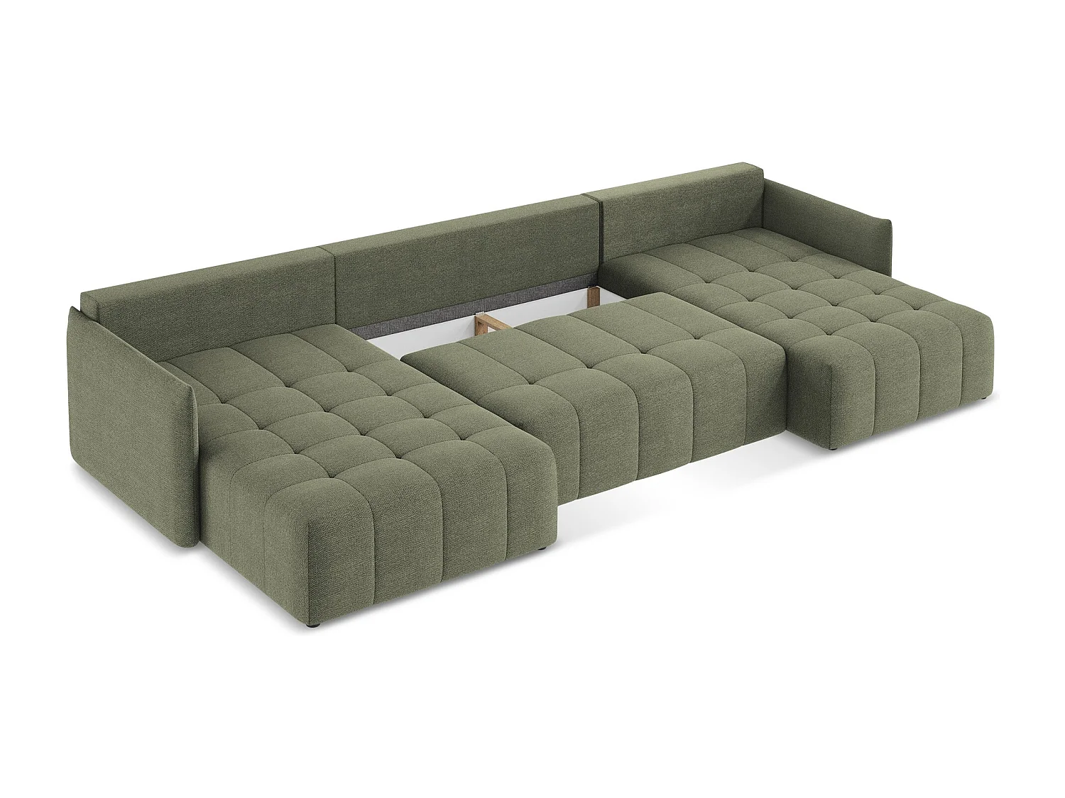 Canapé panoramique 5 places en tissu bouclette - olive - MOKU