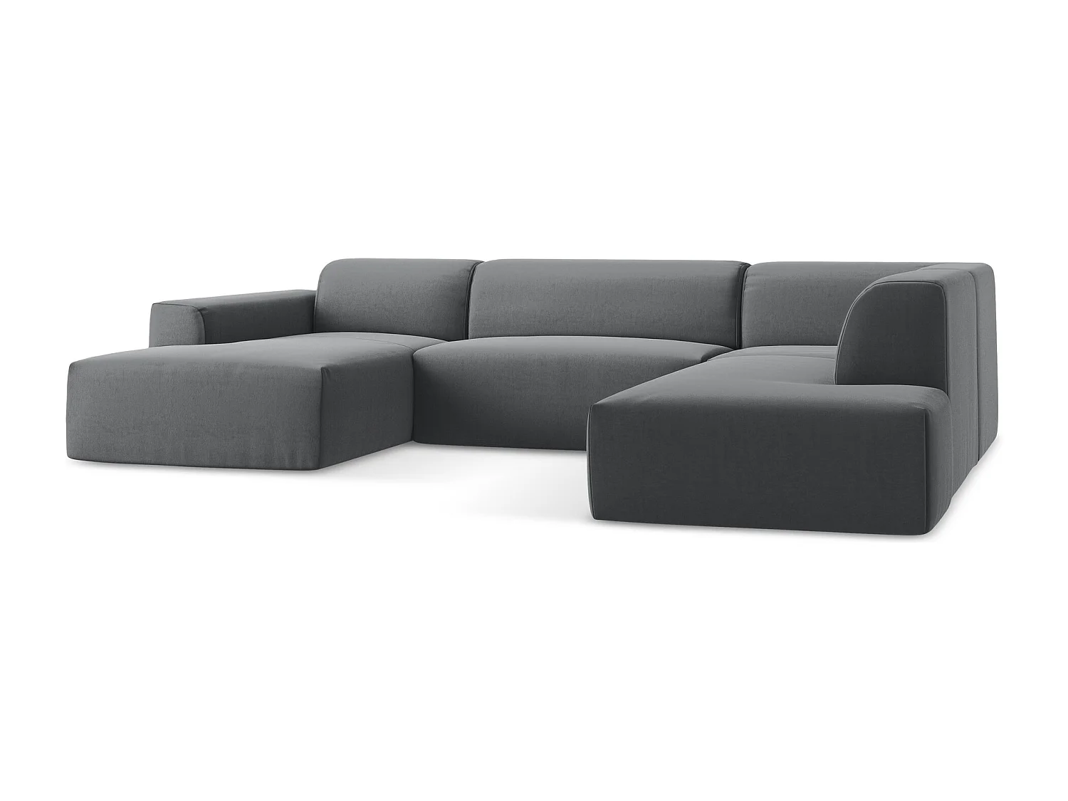 Canapé panoramique 5 places droit en velours - acier - KELI