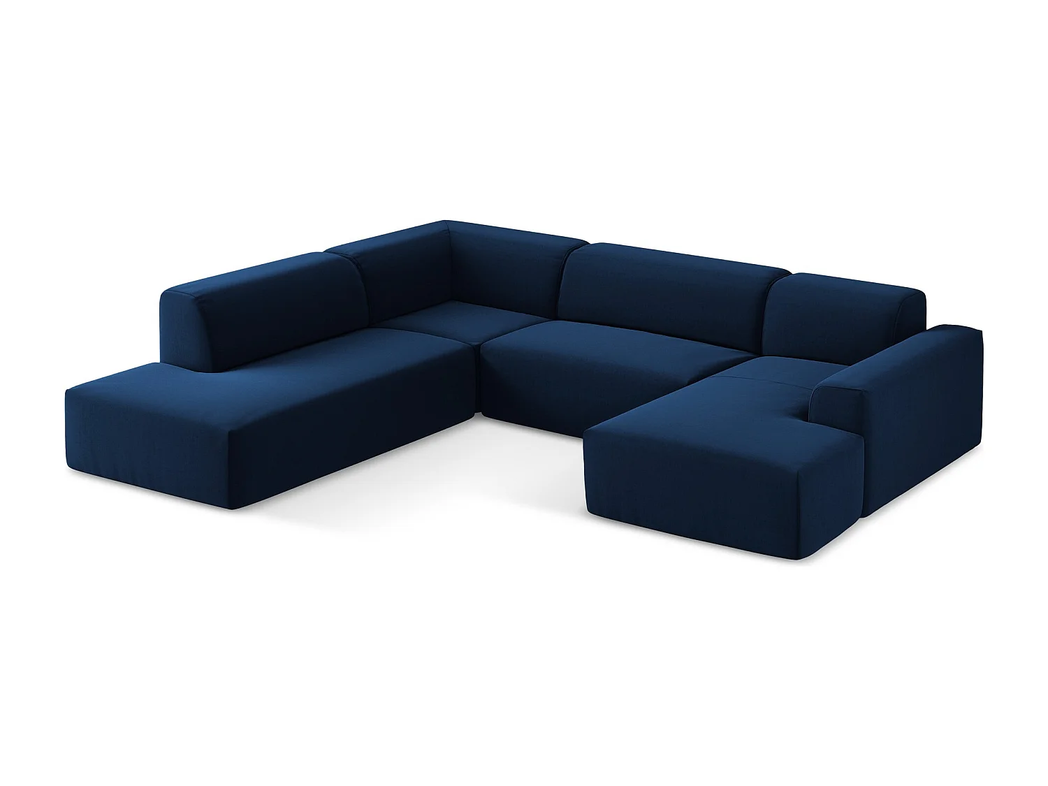Canapé panoramique 5 places gauche en velours - bleu royal - KELI