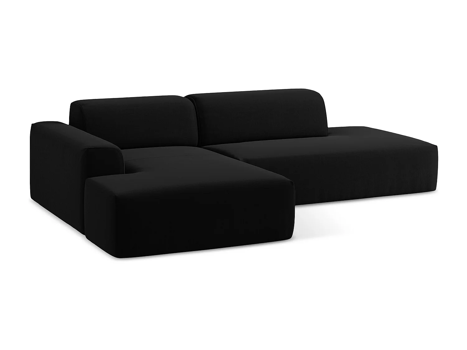 Canapé d'angle 3 places modulaire droit en velours - noir - KELI