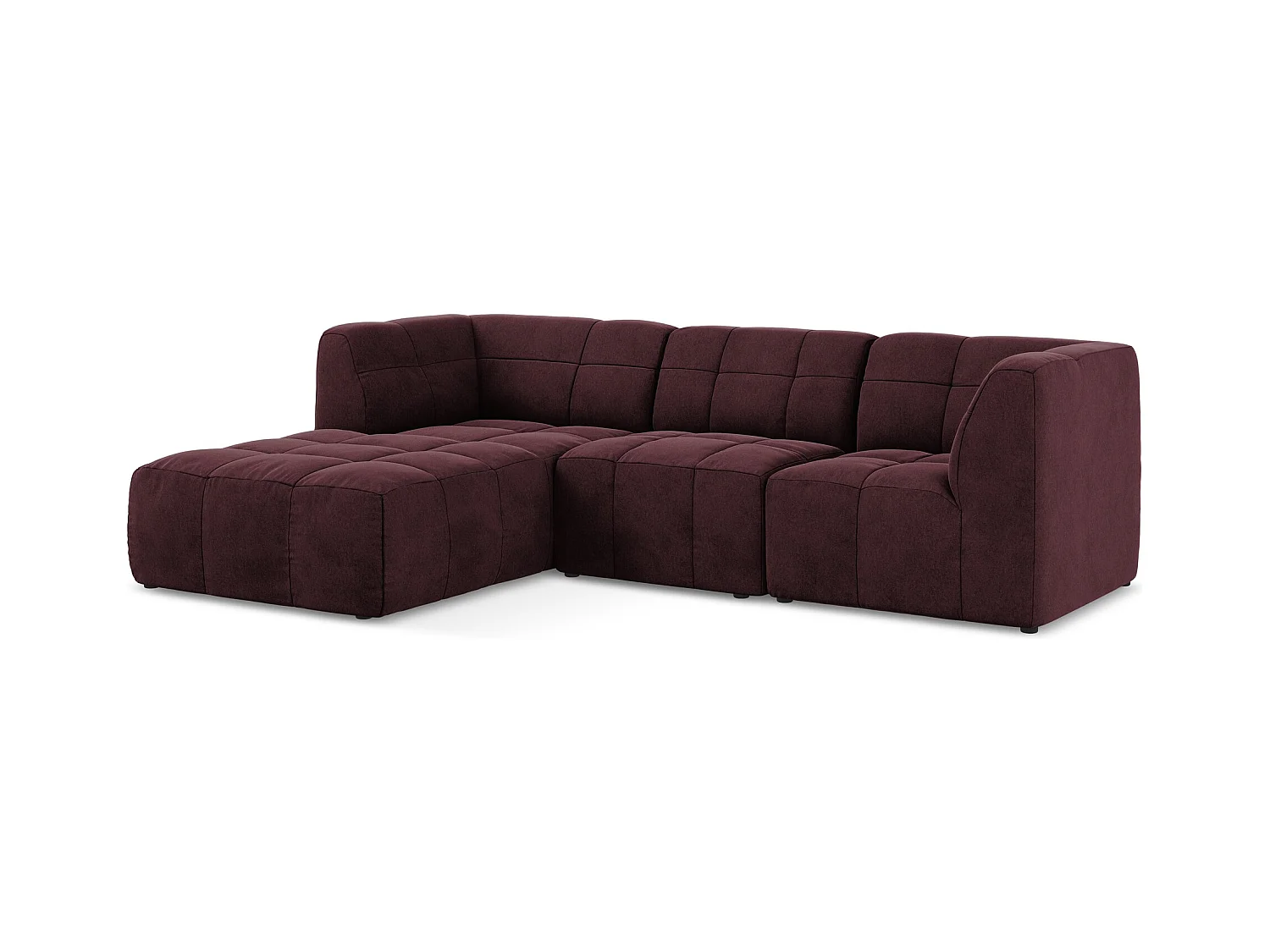 3-Sitzer Modulares Ecksofa - Ecke Links - Samt - Burgund - ALOHA