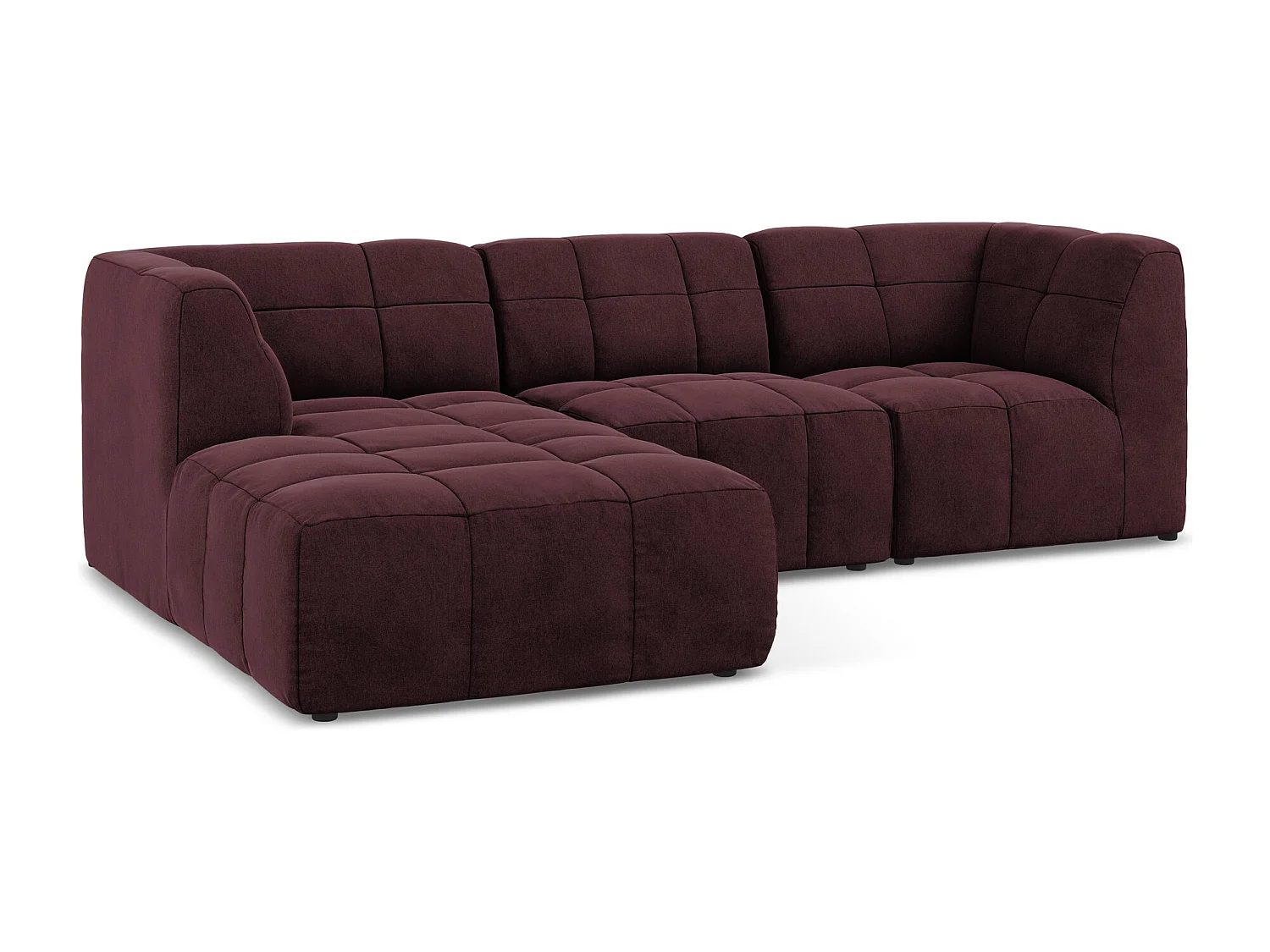 Canapé d'angle 3 places modulaire gauche en velours - bourgogne - ALOHA