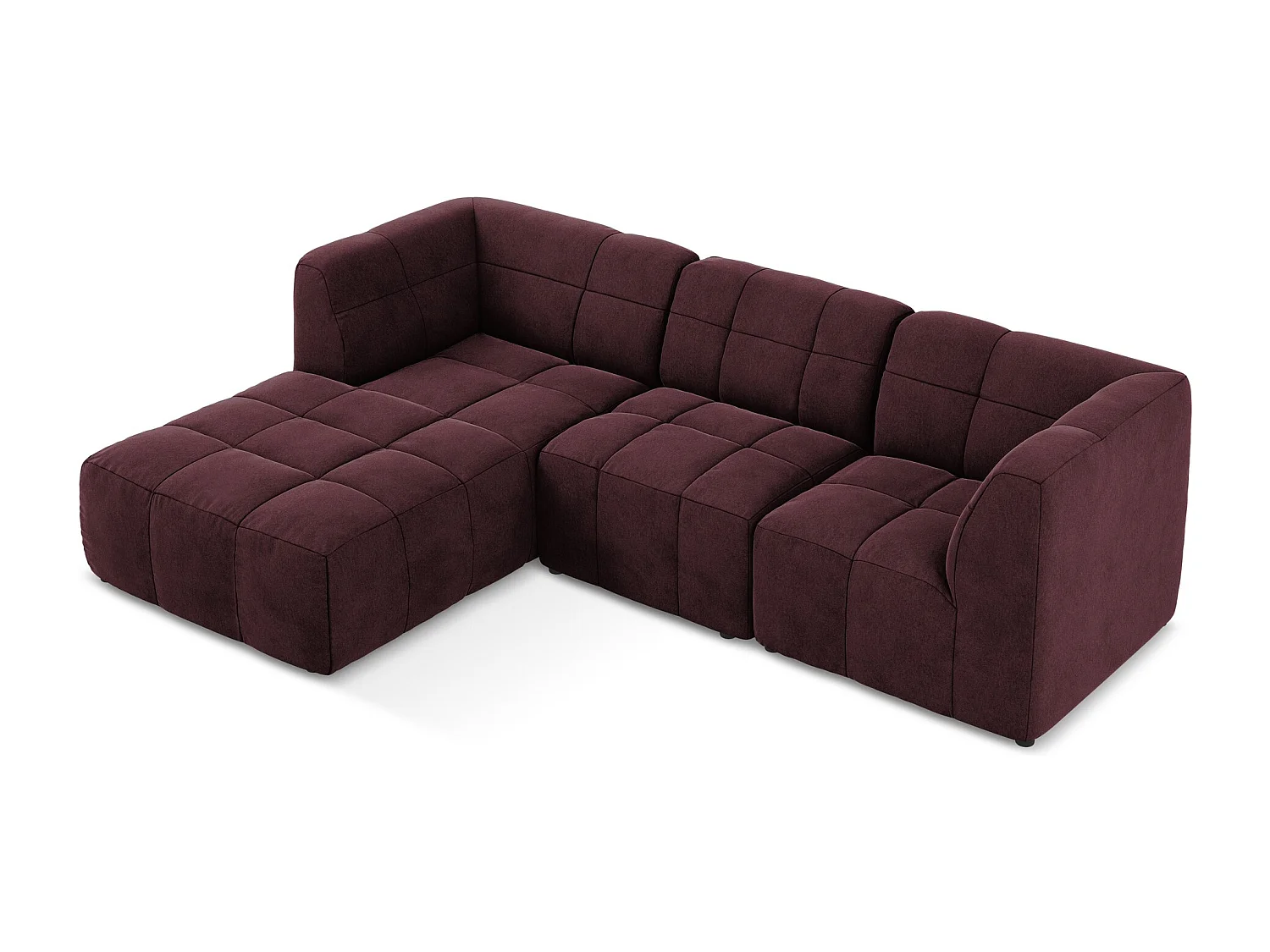 Canapé d'angle 3 places modulaire gauche en velours - bourgogne - ALOHA