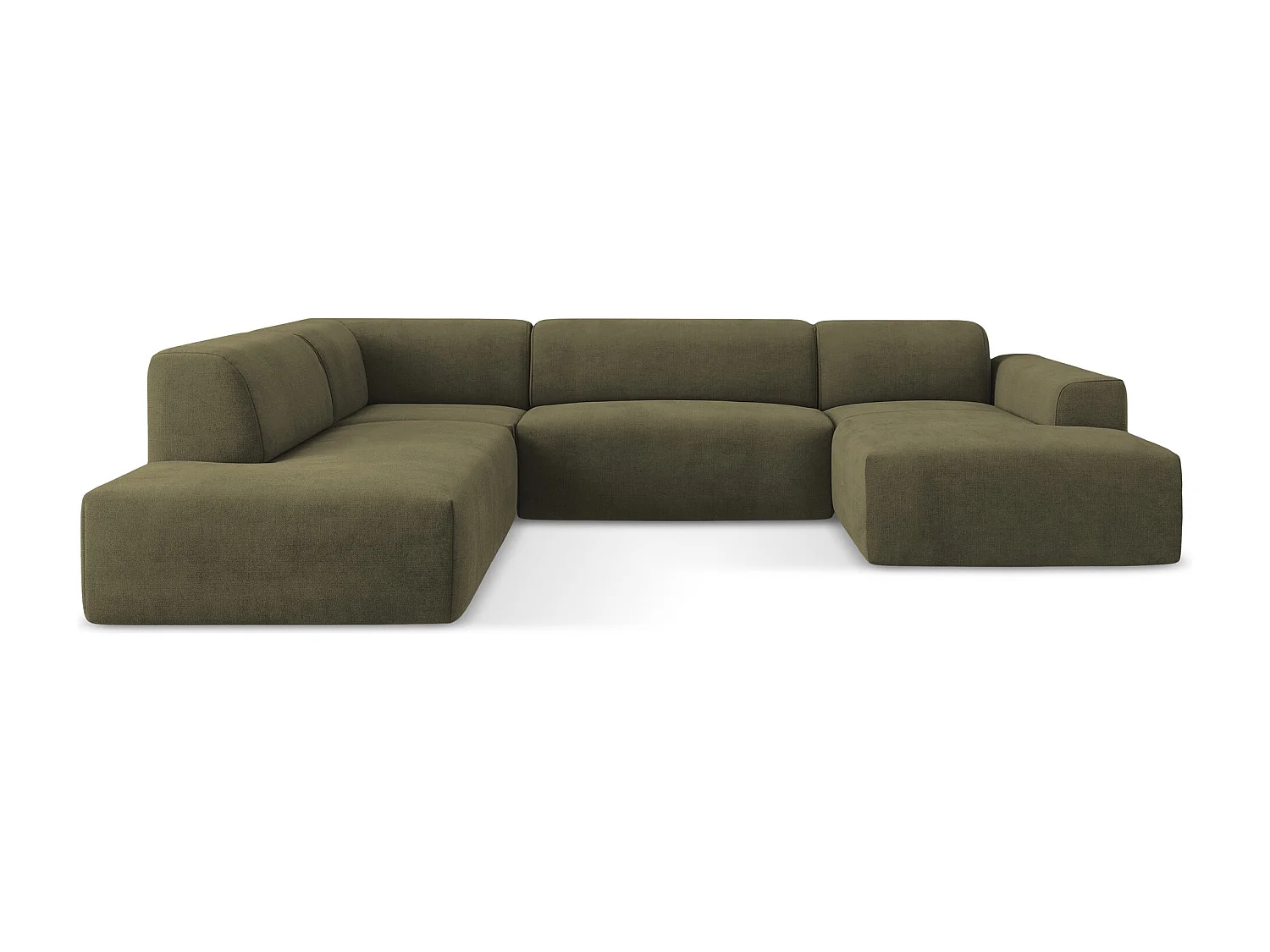 Canapé panoramique 5 places gauche en tissu texturé - olive - KELI