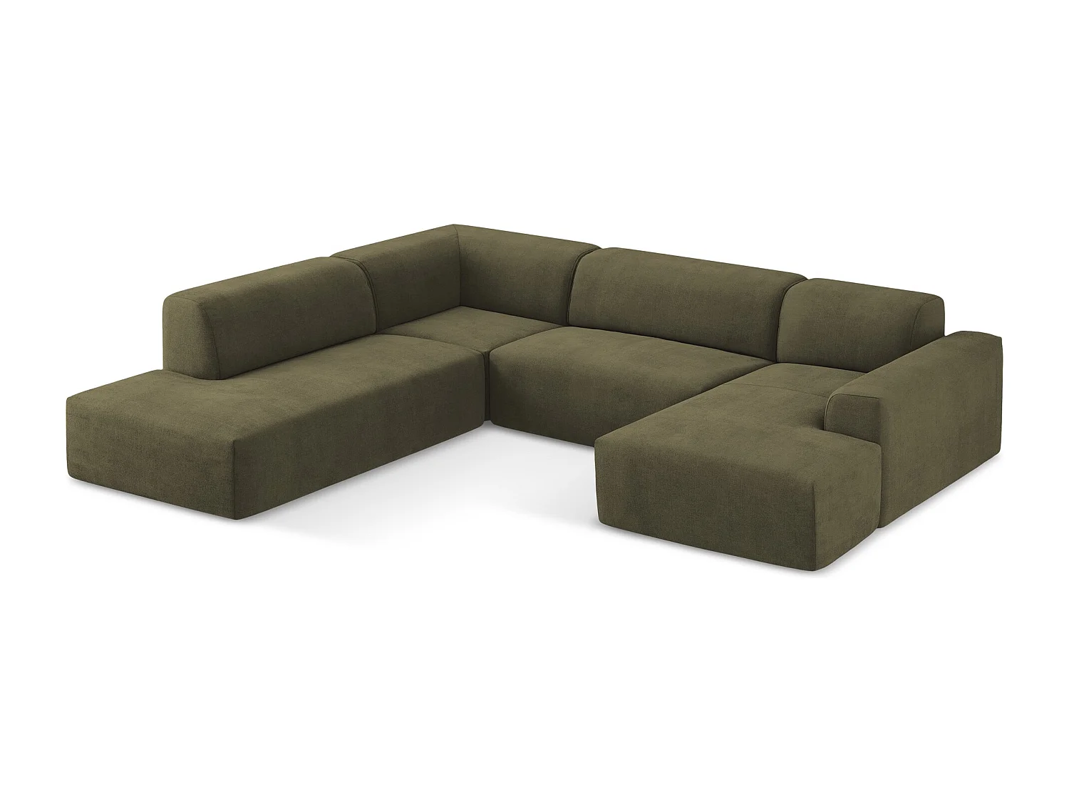 Canapé panoramique 5 places gauche en tissu texturé - olive - KELI