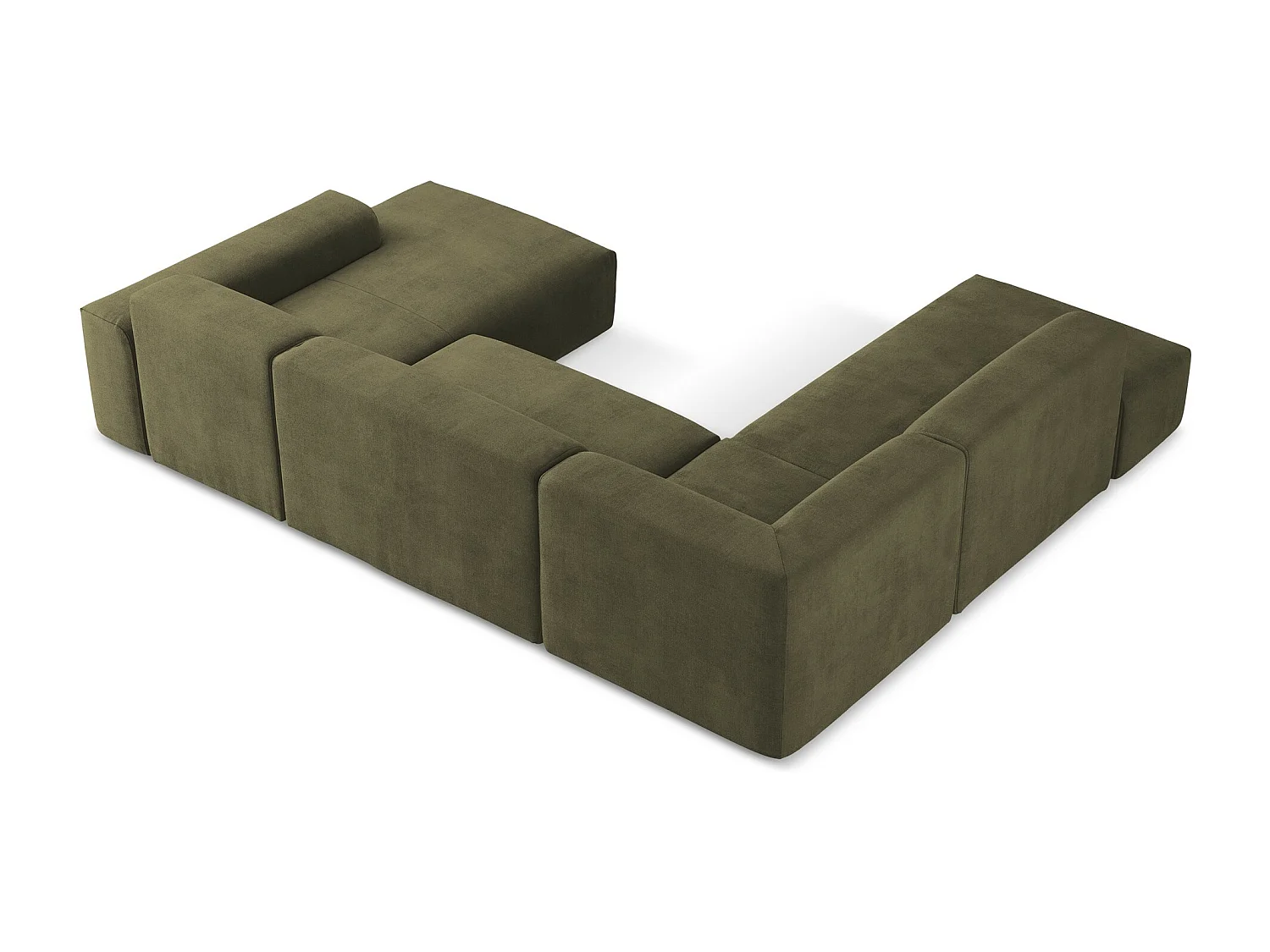 Canapé panoramique 5 places gauche en tissu texturé - olive - KELI