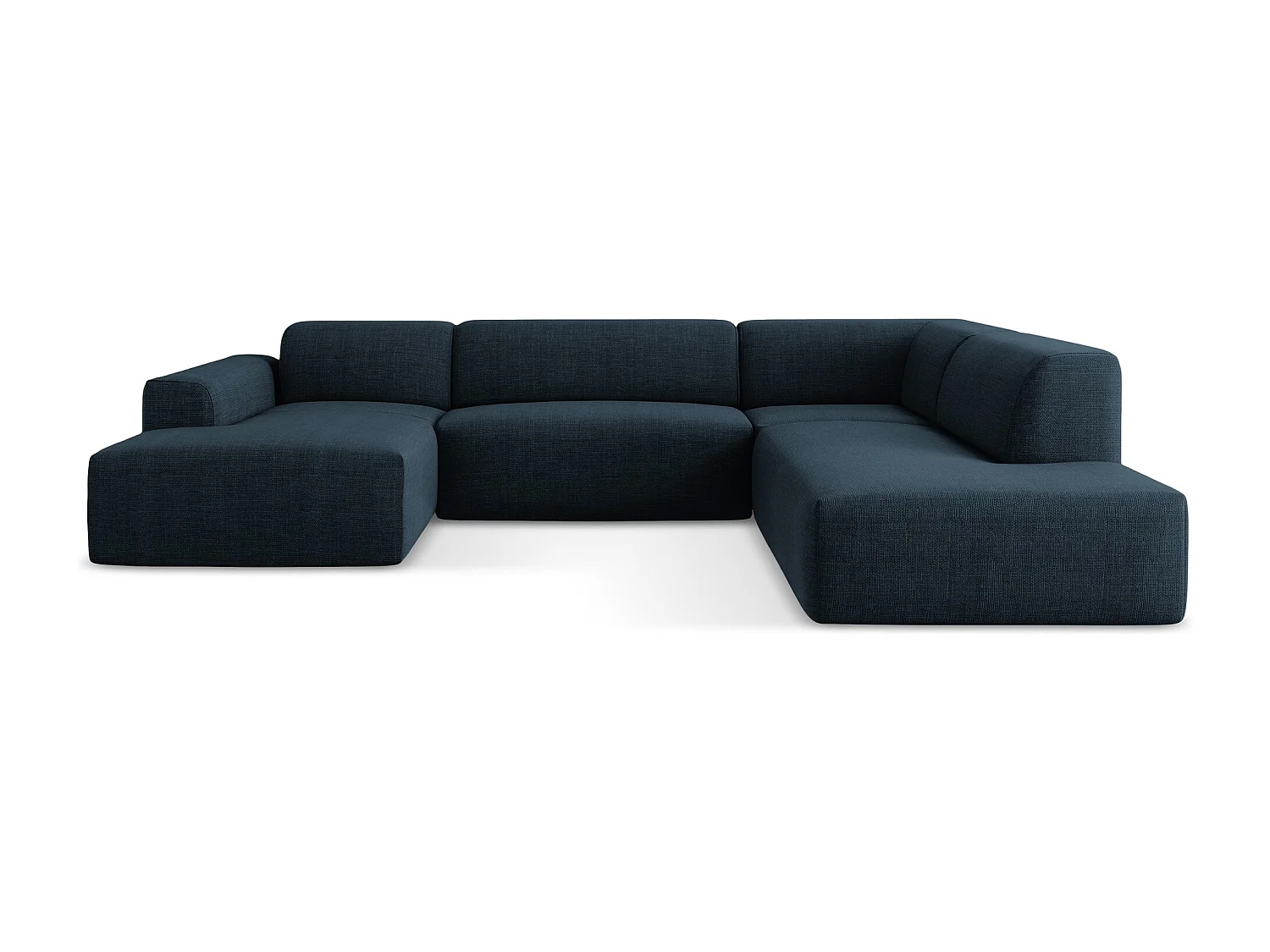 Sofá de canto panorâmico 5 lugares direito em tecido texturizado azul royal - KELI