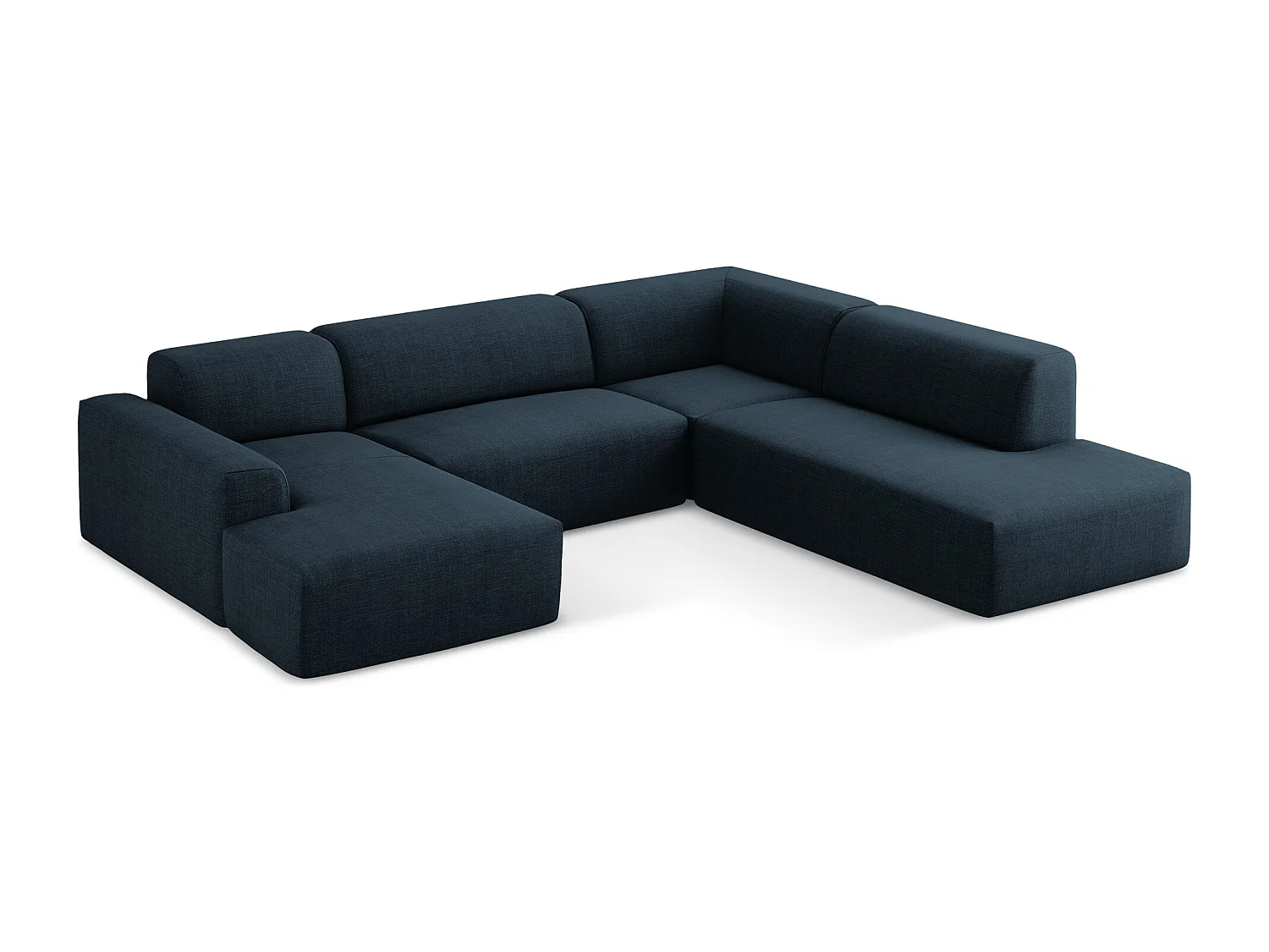 Sofá de canto panorâmico 5 lugares direito em tecido texturizado azul royal - KELI