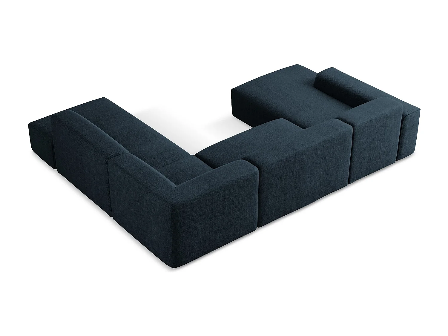 Sofá de canto panorâmico 5 lugares direito em tecido texturizado azul royal - KELI