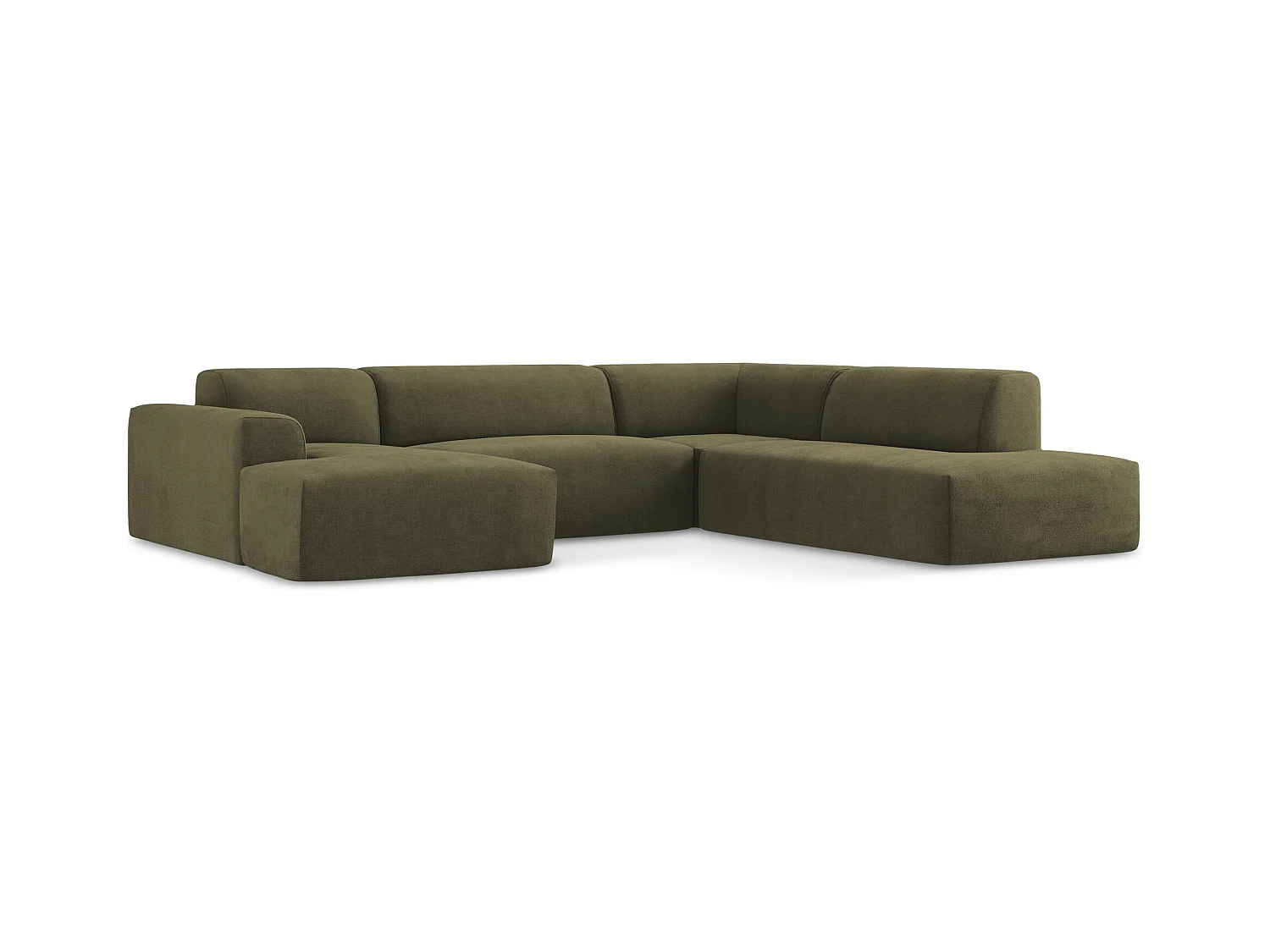 Große Wohnlandschaft Rechts - - Strukturstoff - Olive - KELI