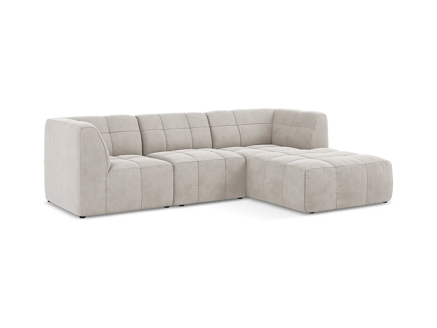 Canapé d'angle 3 places modulaire droit en velours - beige clair - ALOHA