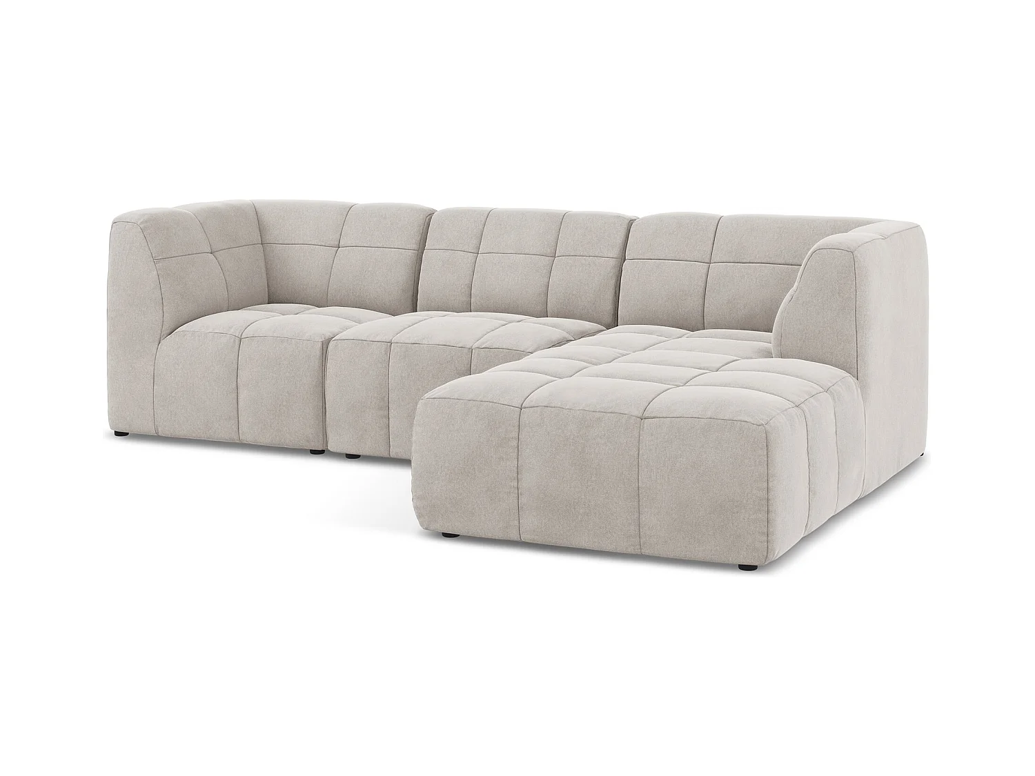 Canapé d'angle 3 places modulaire droit en velours - beige clair - ALOHA