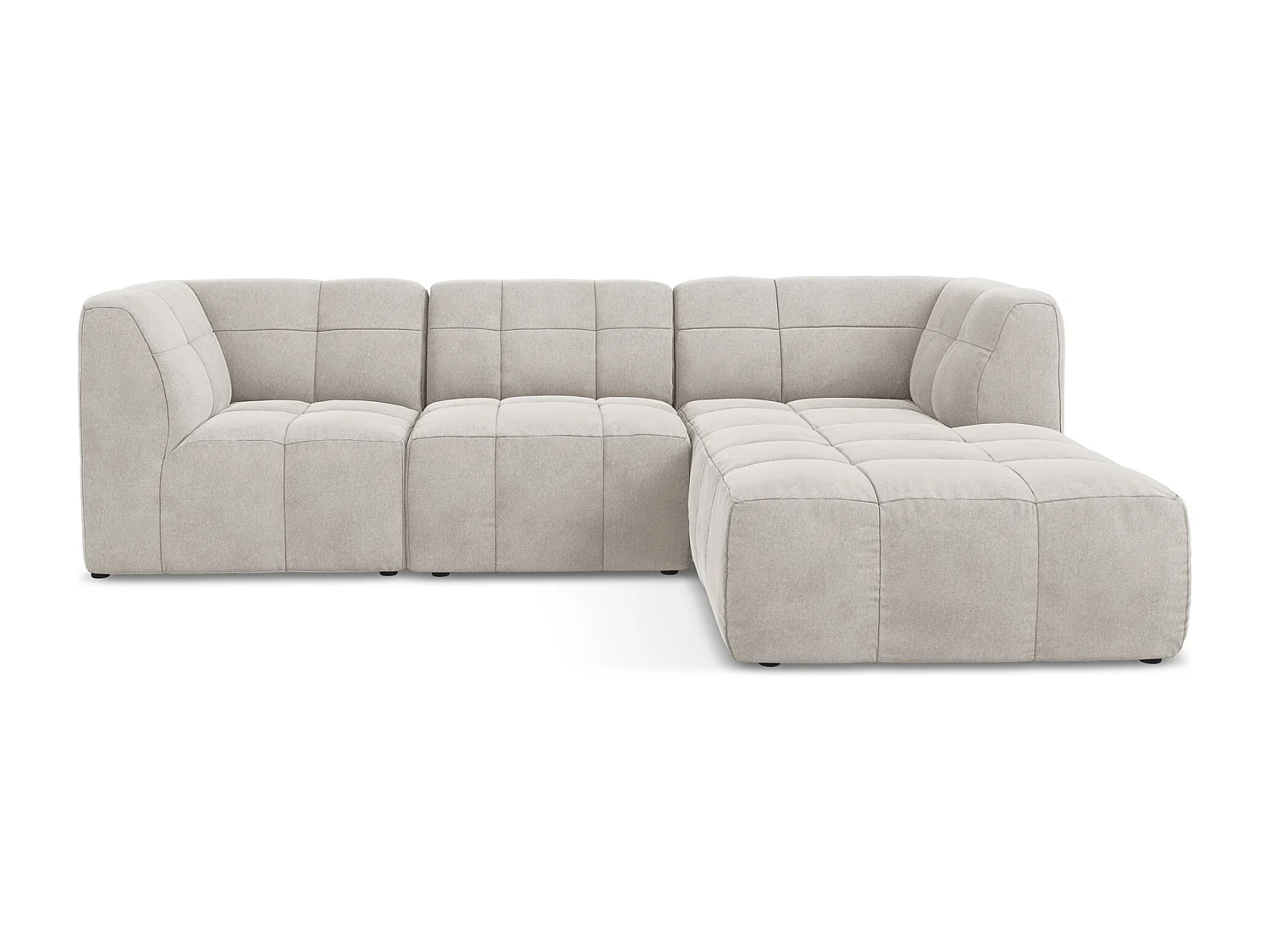 Canapé d'angle 3 places modulaire droit en velours - beige clair - ALOHA