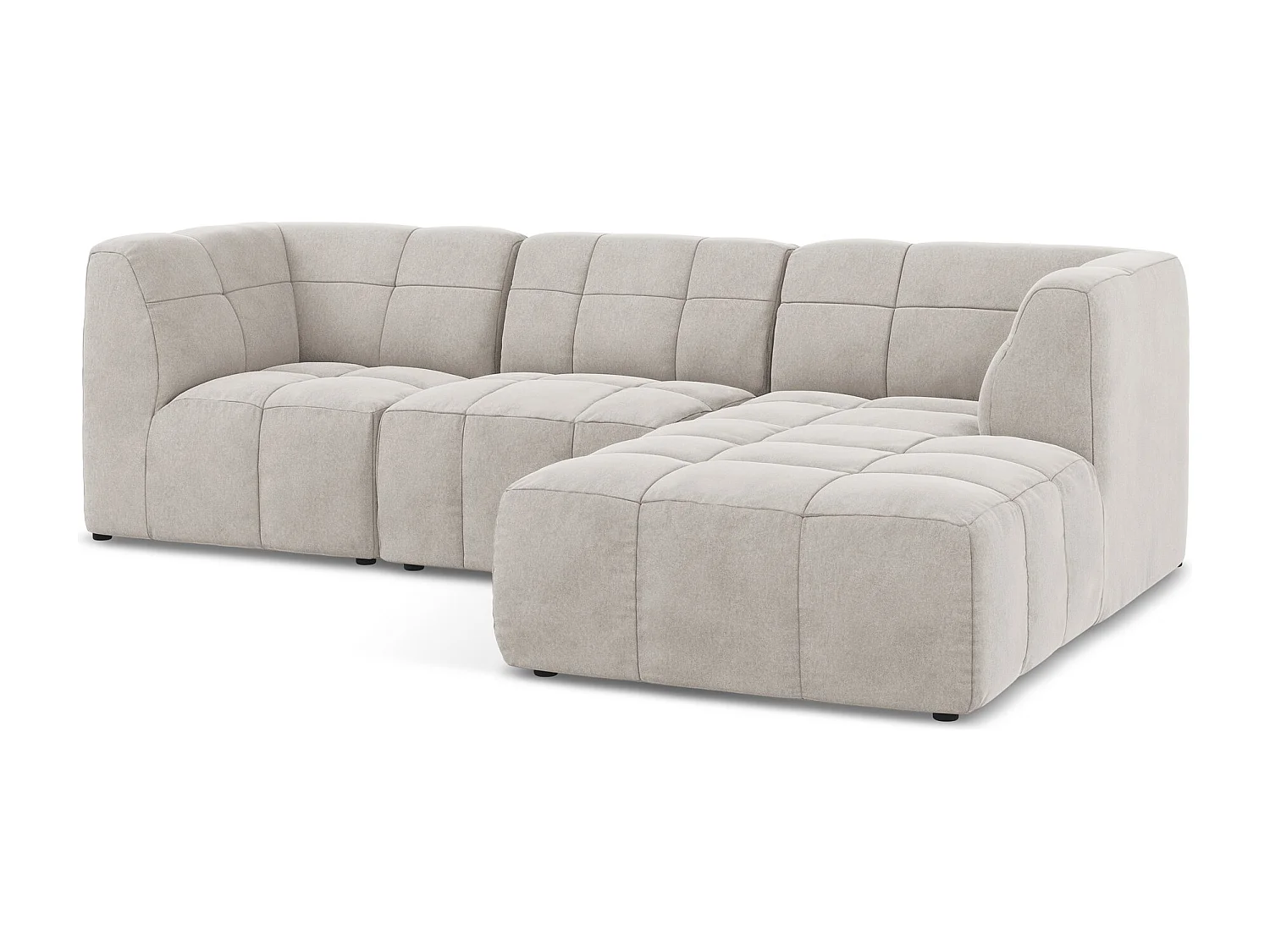 Canapé d'angle 3 places modulaire droit en velours - beige clair - ALOHA