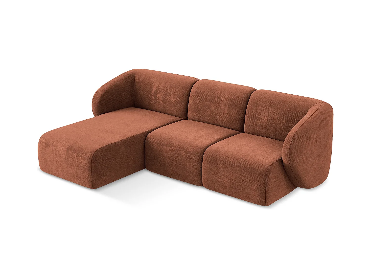 Canapé d'angle 3 places modulaire gauche en tissu chenille - terre cuite - LANI