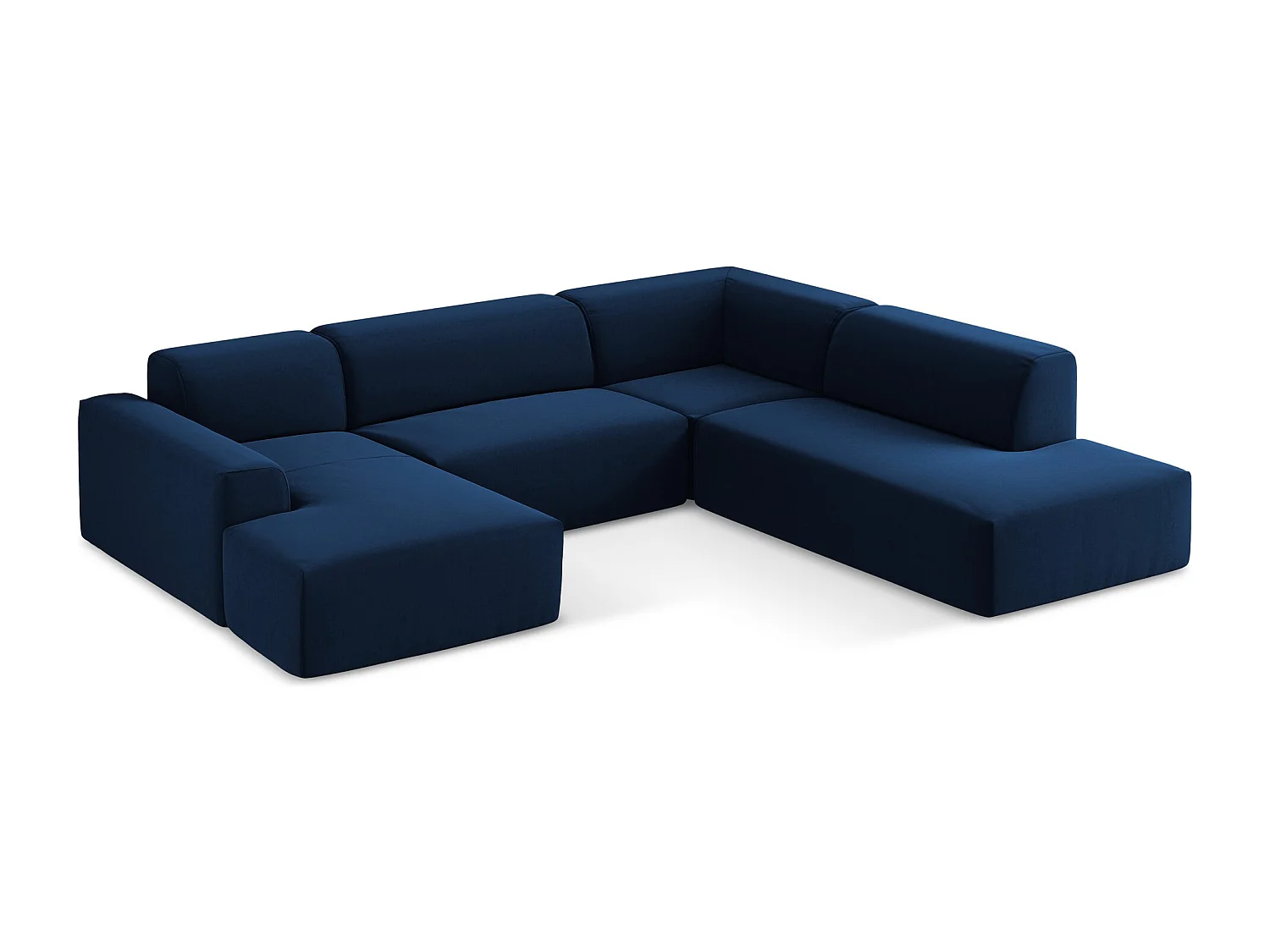 Canapé panoramique 5 places droit en velours - bleu royal - KELI