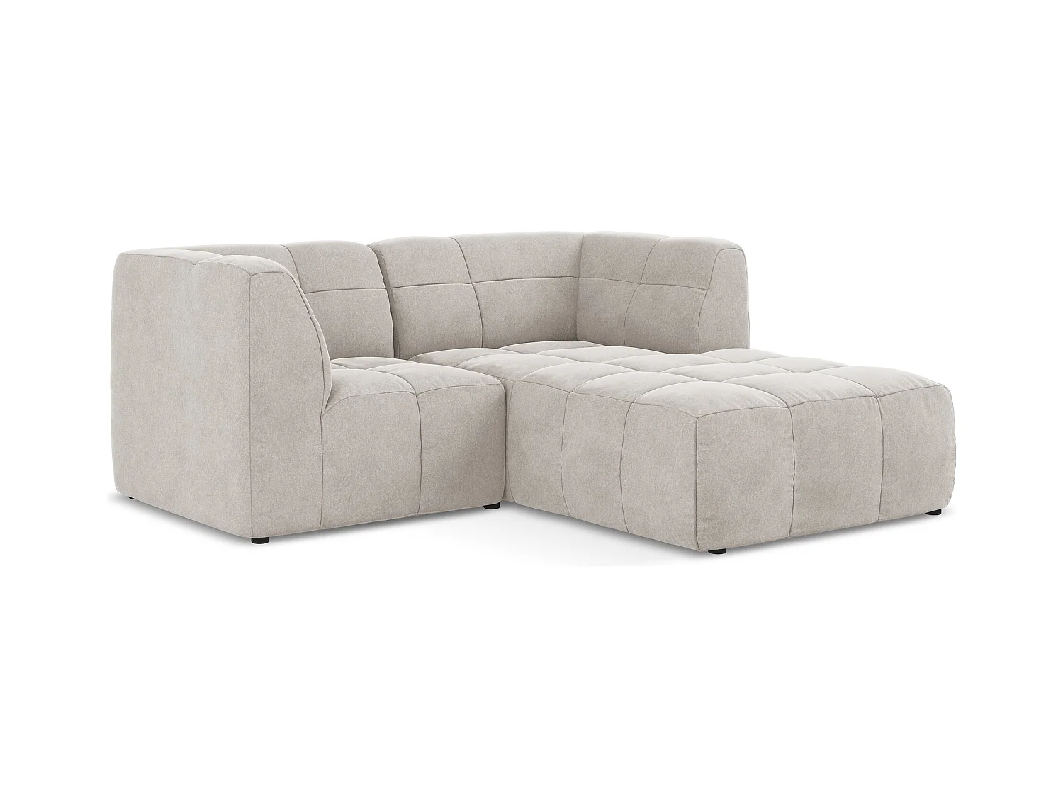 Canapé d'angle 2,5 places modulaire droit en velours - beige clair - ALOHA