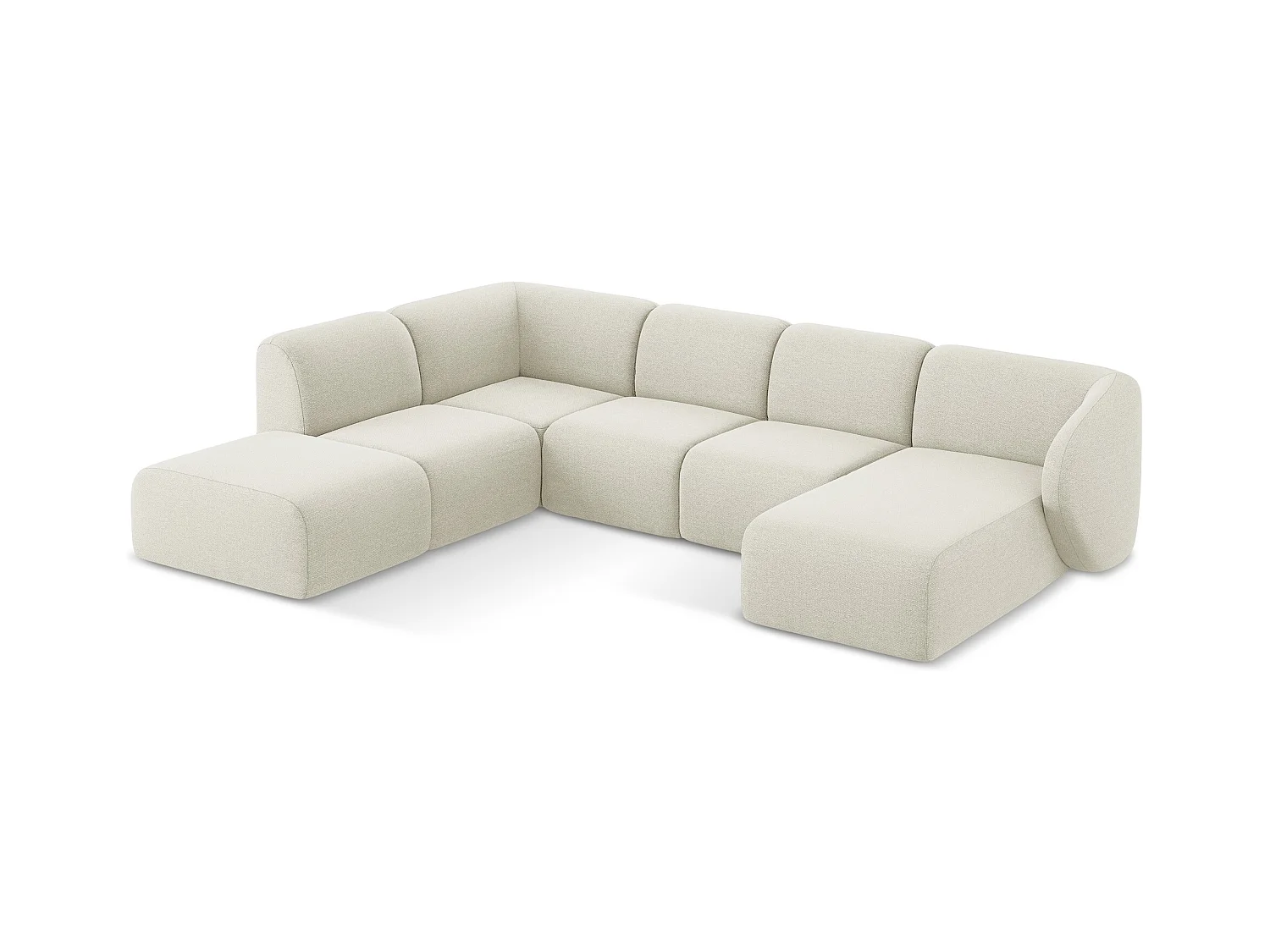 Sofa panoramiczna lewa - z tkaniny bouclé - piaskowy - LANI