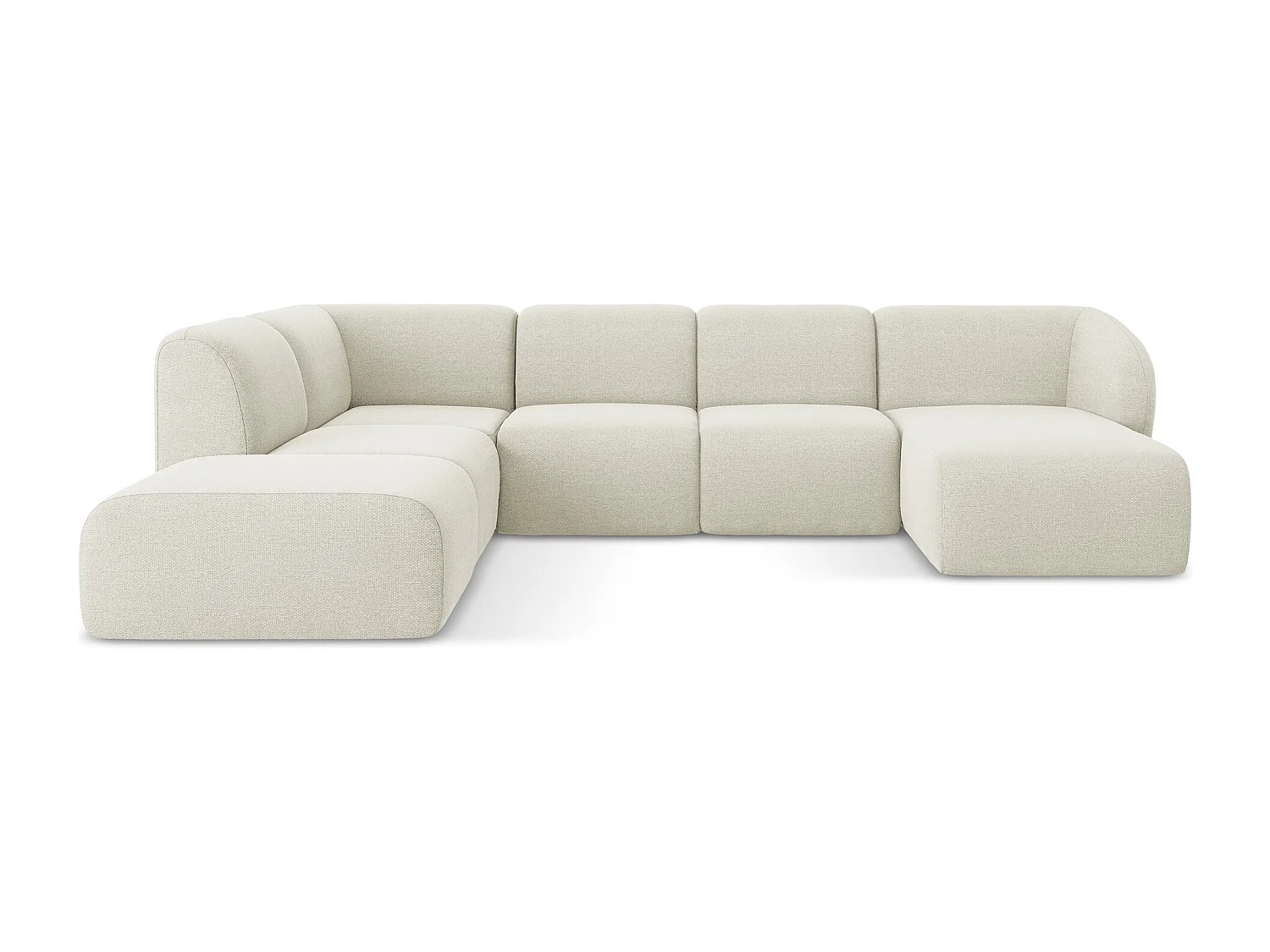 Canapé panoramique 5 places gauche en tissu bouclette - sable - LANI