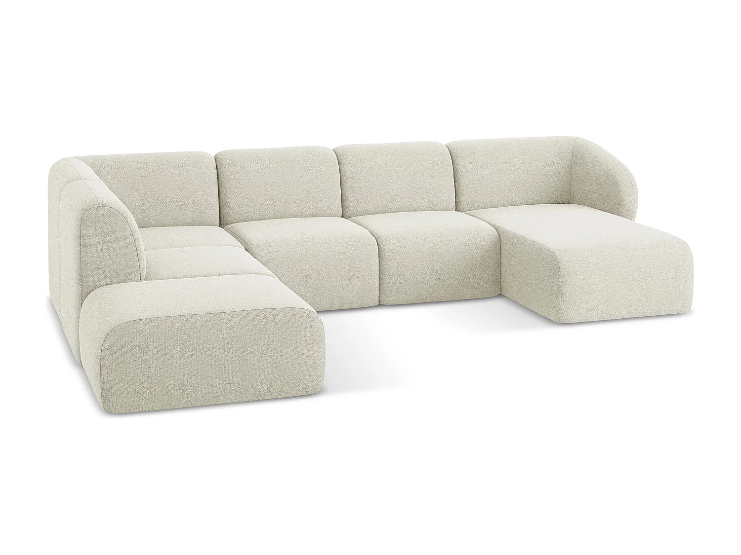 Canapé panoramique 5 places gauche en tissu bouclette - sable - LANI