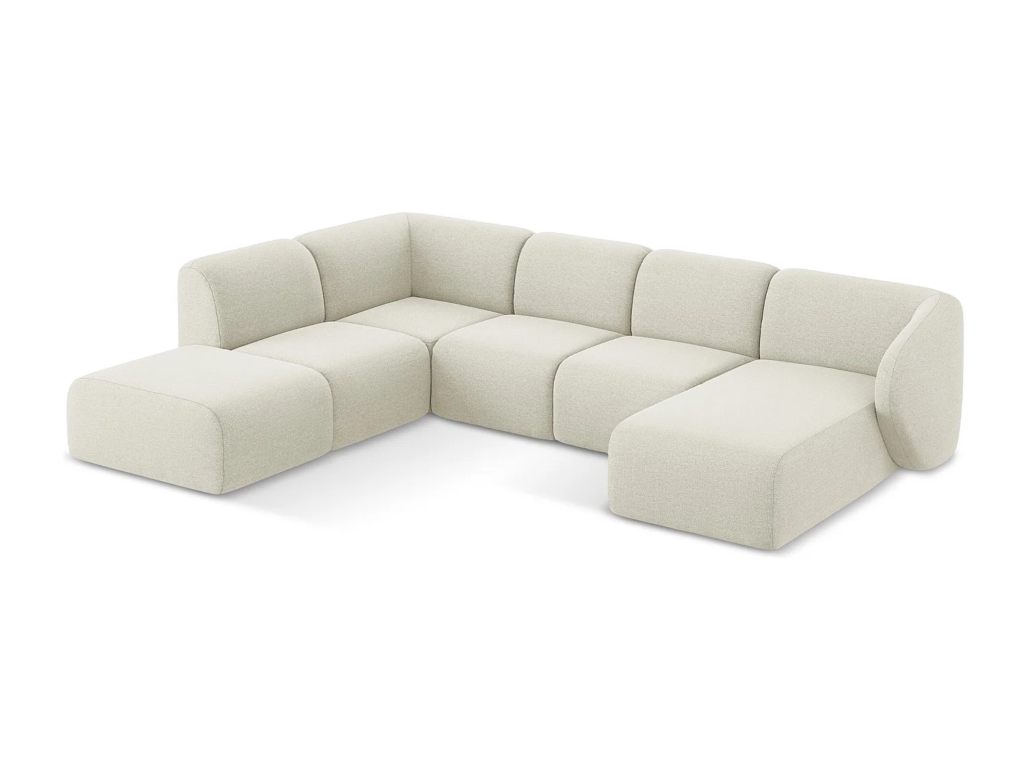 Canapé panoramique 5 places gauche en tissu bouclette - sable - LANI
