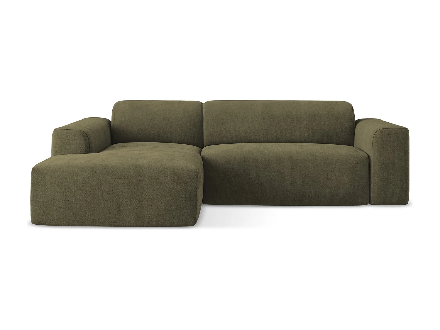 Sofá de canto modular esquerdo 3 lugares em tecido texturizado azeitona - KELI