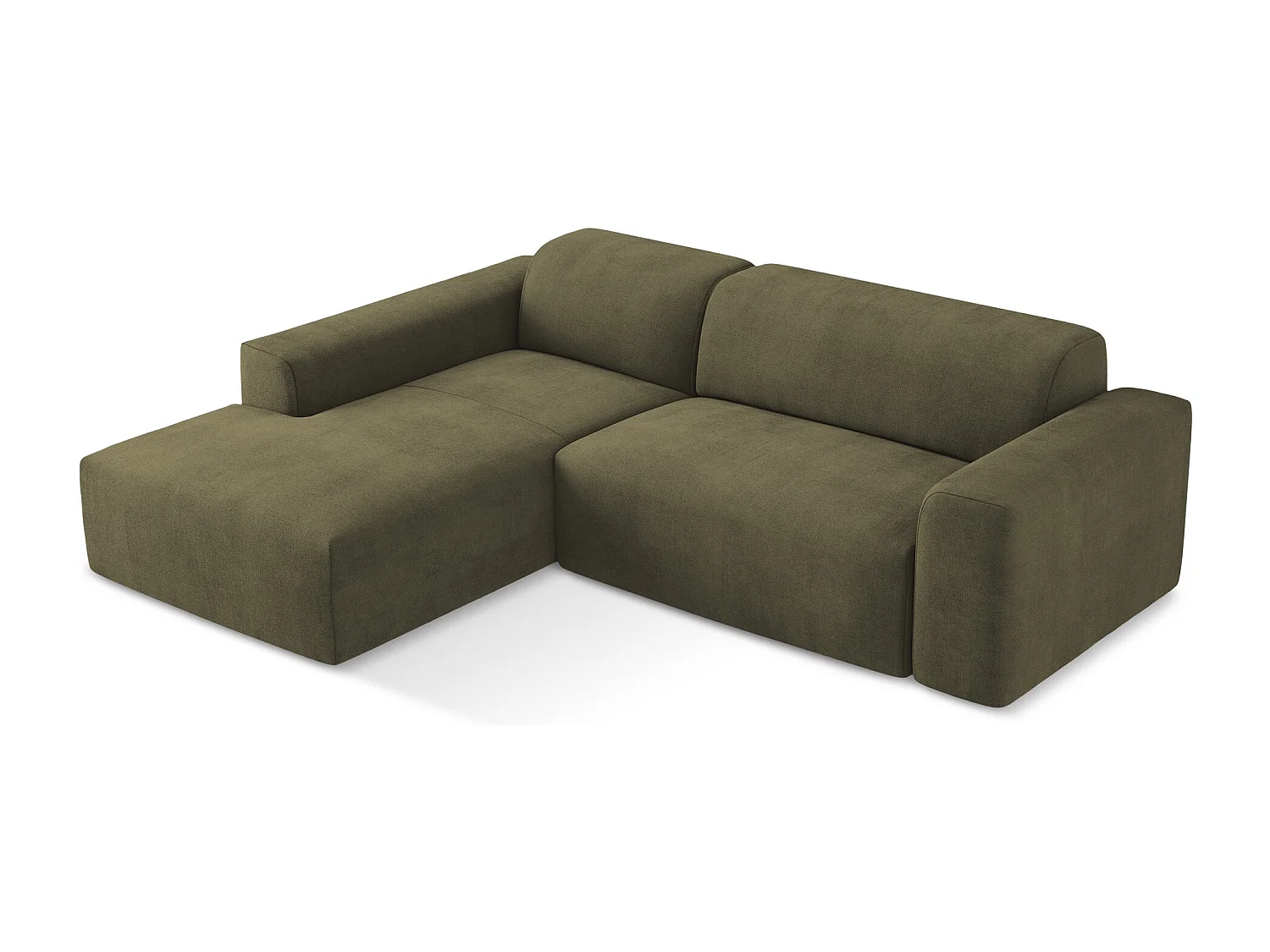 Sofá de canto modular esquerdo 3 lugares em tecido texturizado azeitona - KELI