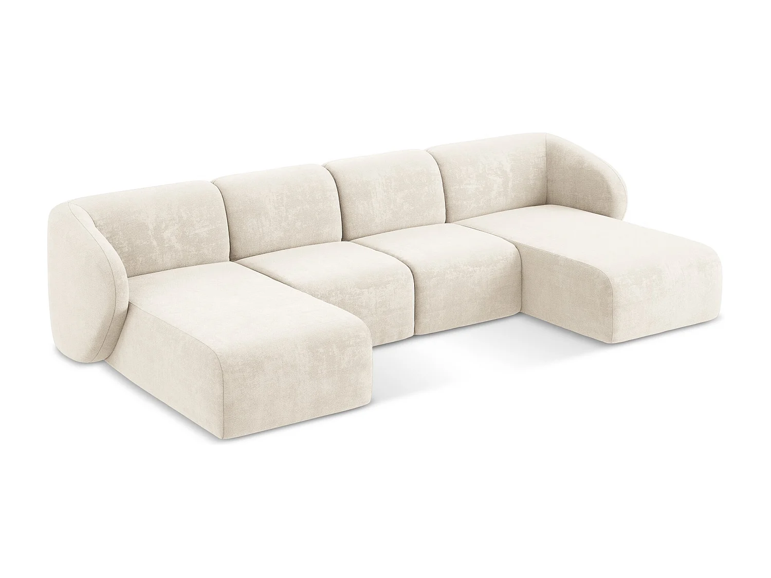 Sofa panoramiczna - z tkaniny szenilowej - jasny beż - LANI