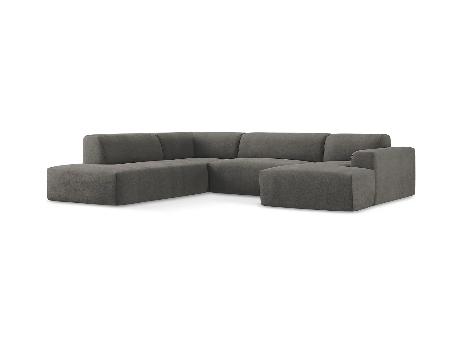 Canapé panoramique 5 places gauche en tissu texturé - gris foncé - KELI