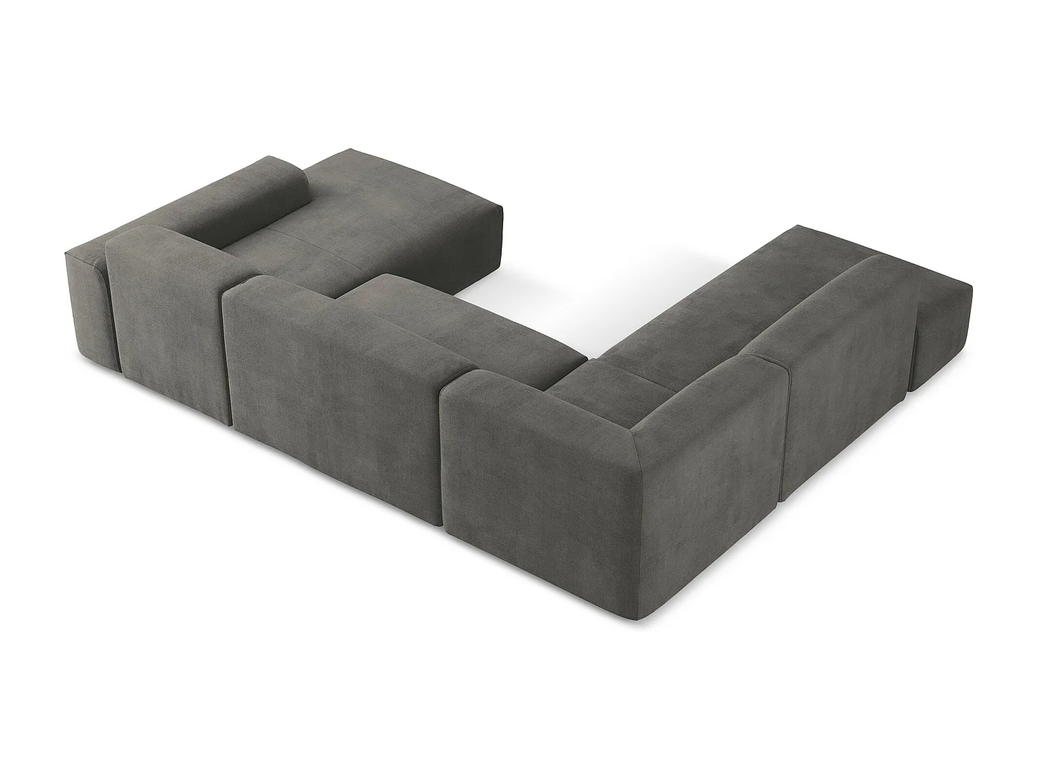 Sofá panorámico 5 plazas iziquierdo de tela texturizada gris oscuro - KELI