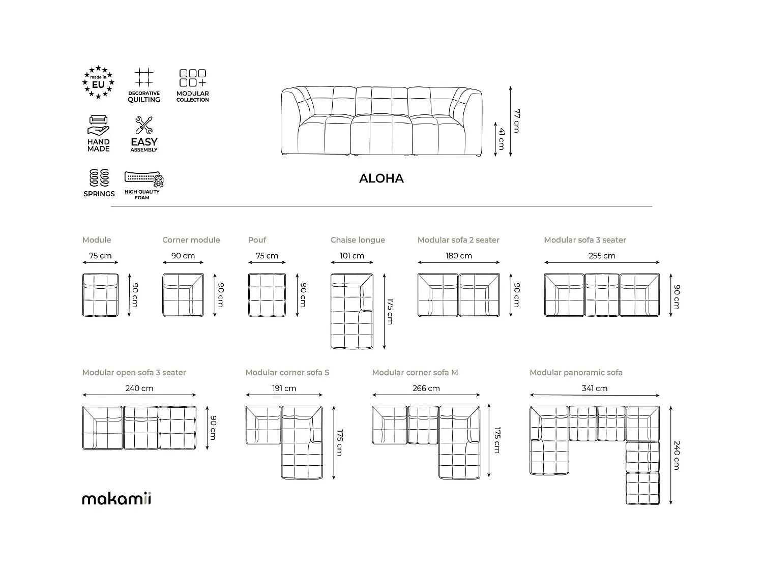 Canapé modulable 2 places en velours - beige clair - ALOHA