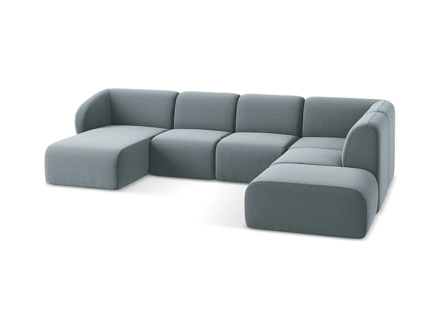 Sofa panoramiczna prawa - z tkaniny welwetowej - jasny niebieski - LANI