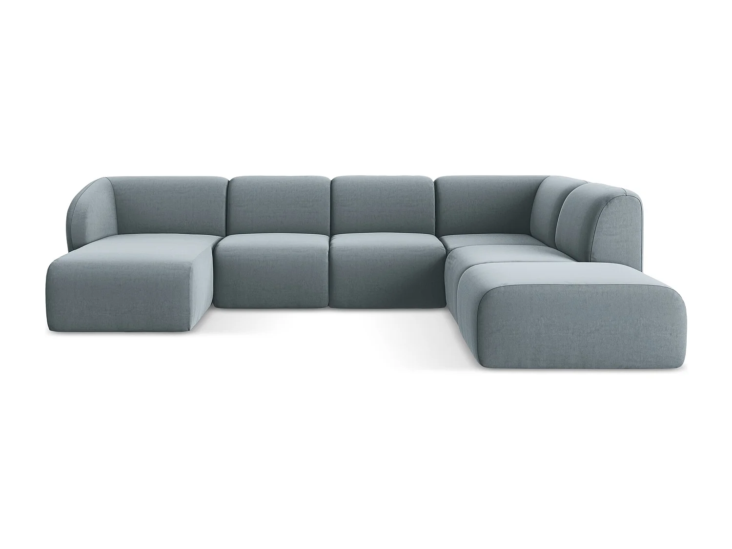 Canapé panoramique 5 places droit en velours - bleu clair - LANI