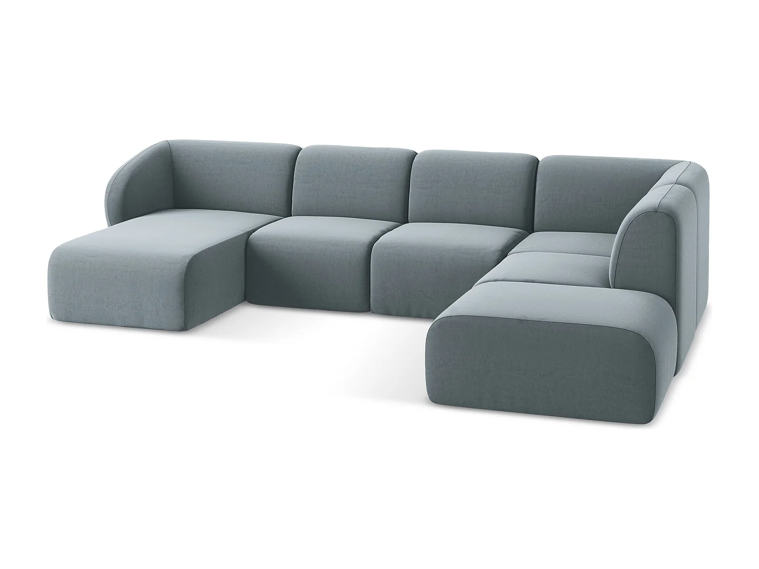 Canapé panoramique 5 places droit en velours - bleu clair - LANI