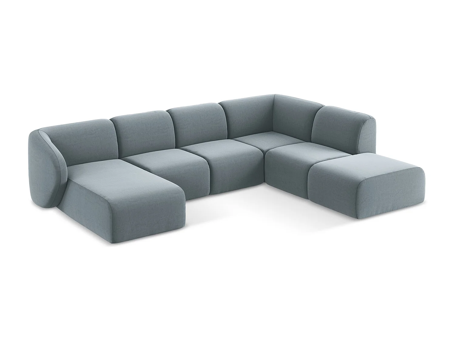 Canapé panoramique 5 places droit en velours - bleu clair - LANI