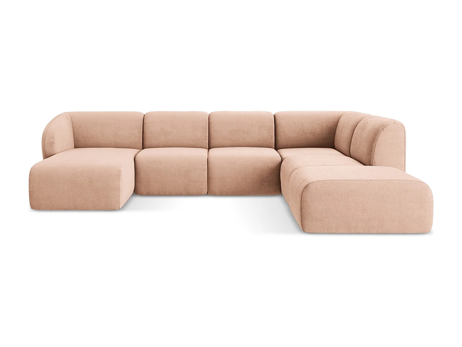 Canapé panoramique 5 places droit en tissu chenille - pêche - LANI