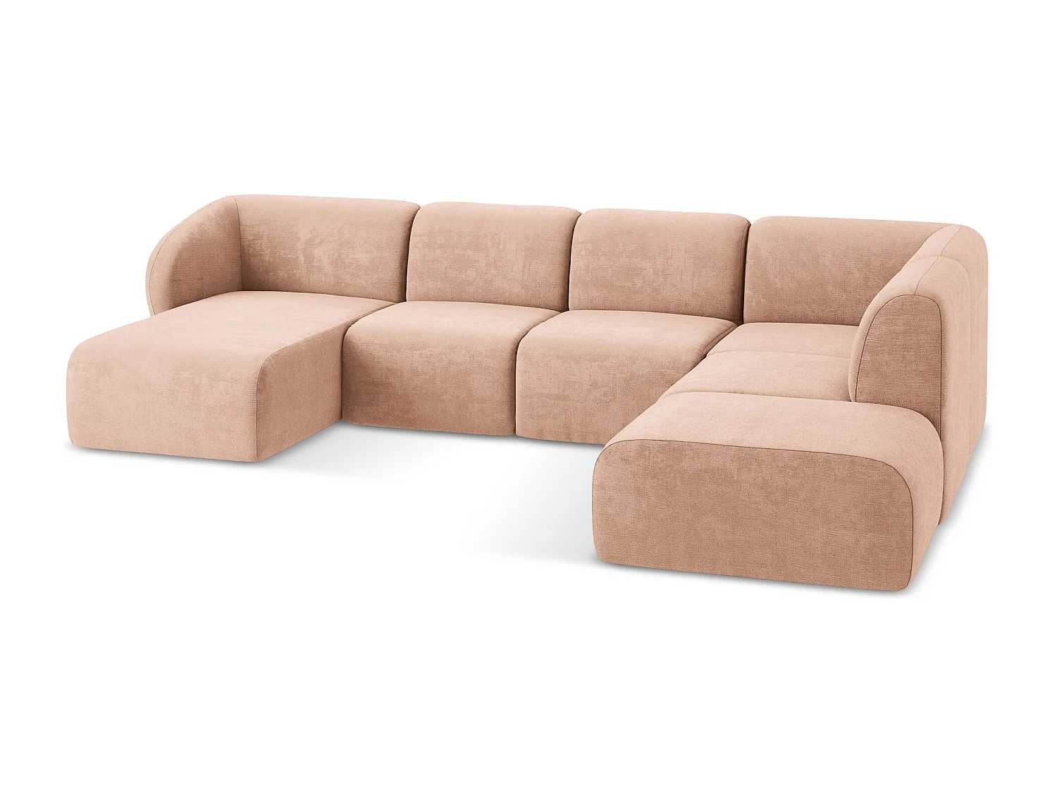 Canapé panoramique 5 places droit en tissu chenille - pêche - LANI