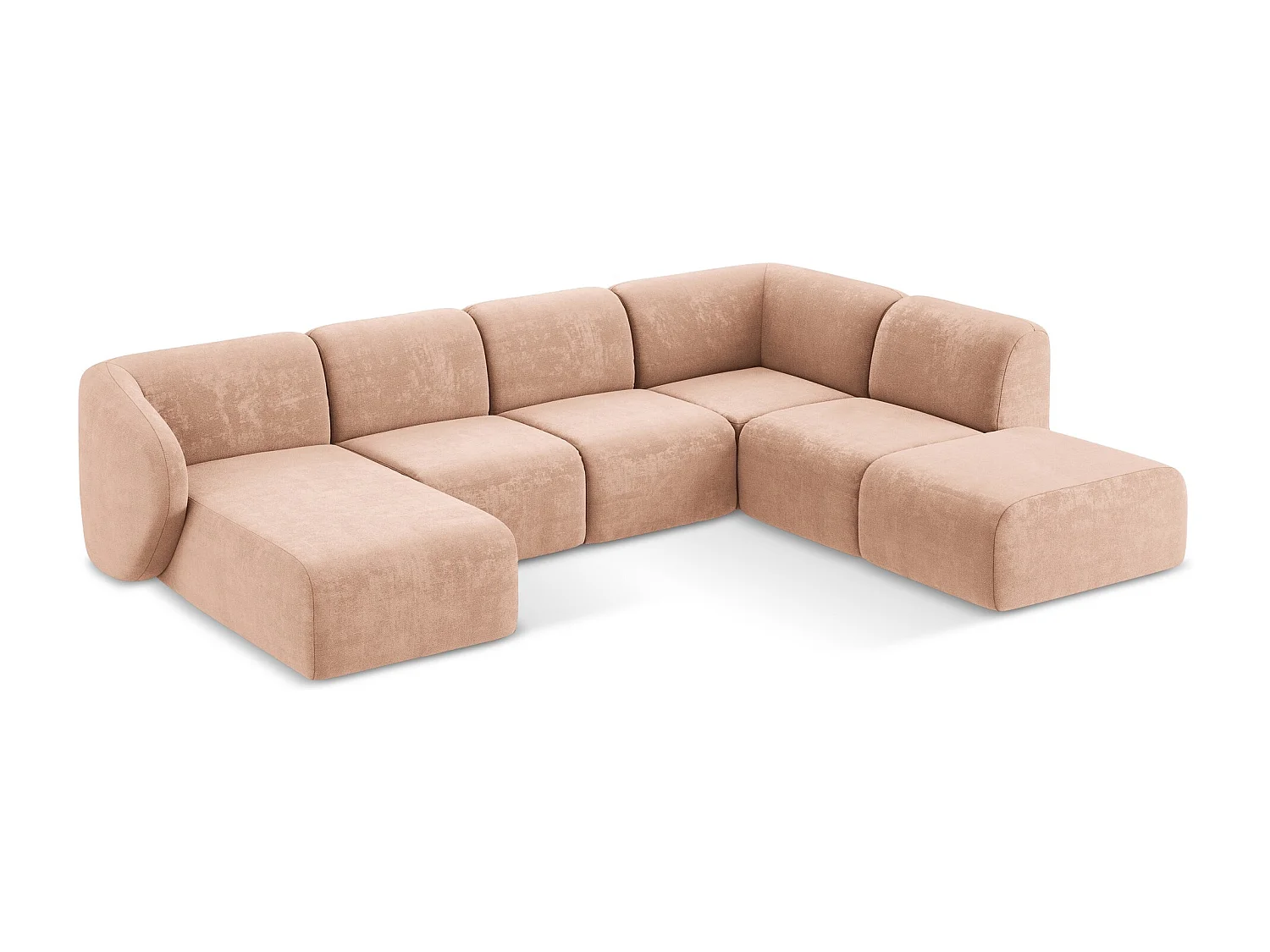 Canapé panoramique 5 places droit en tissu chenille - pêche - LANI