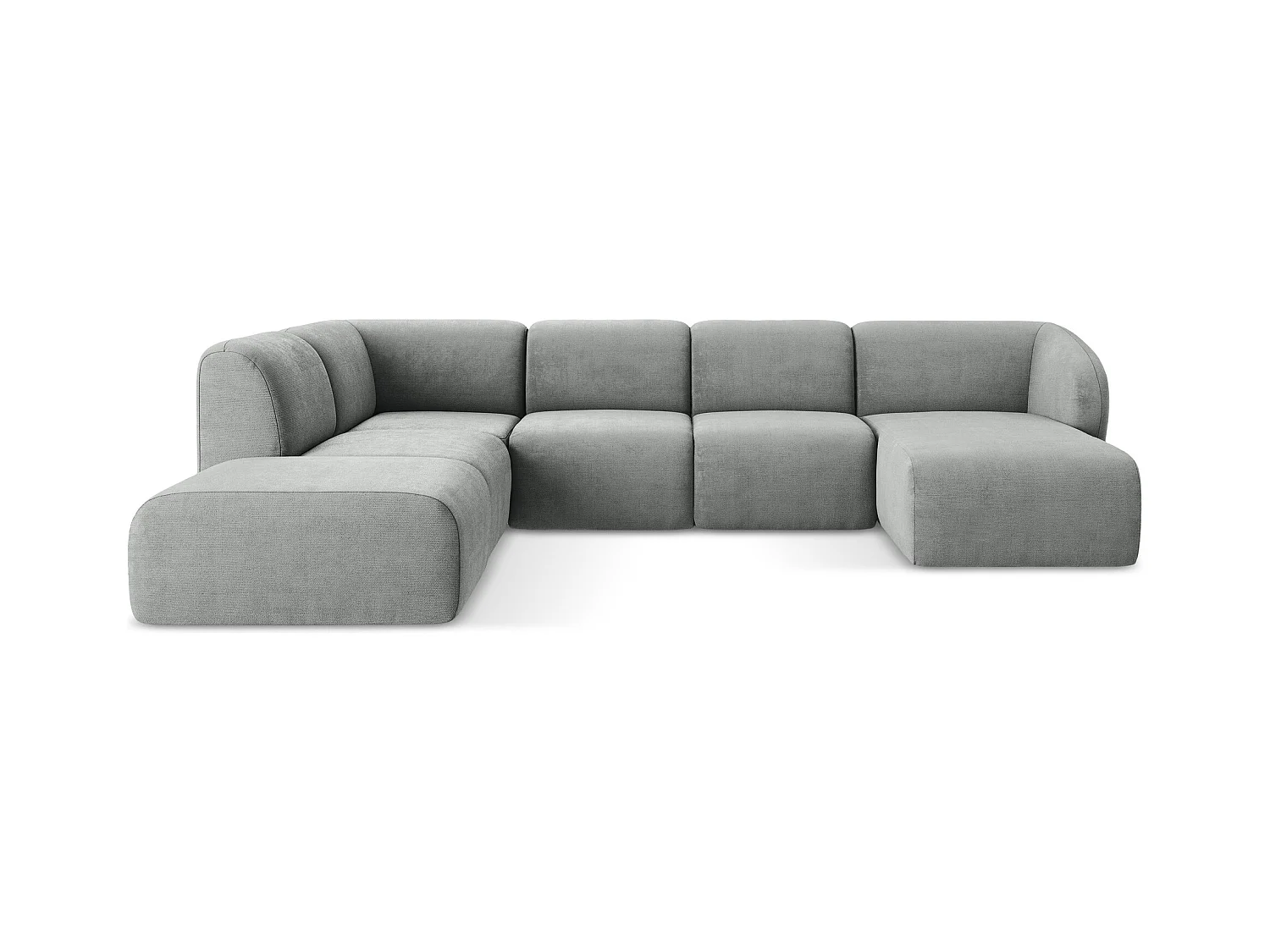 Panoramische hoekbank links van grijs chenille stof - LANI