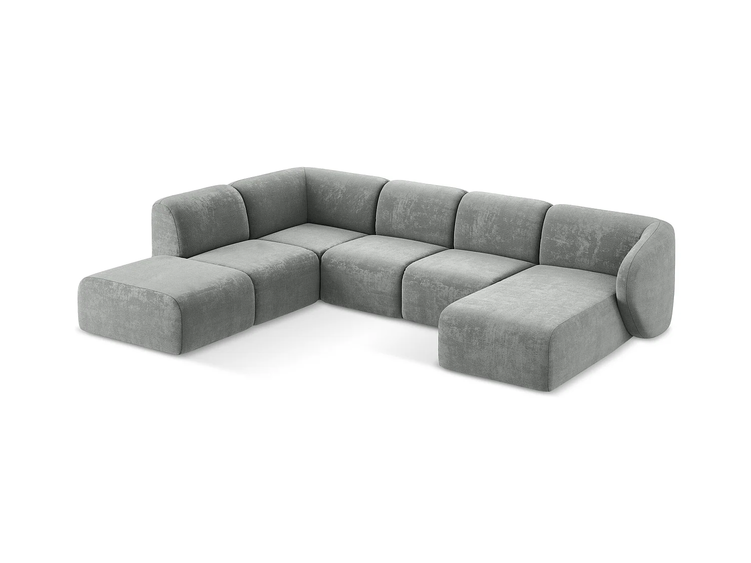 Panoramische hoekbank links van grijs chenille stof - LANI