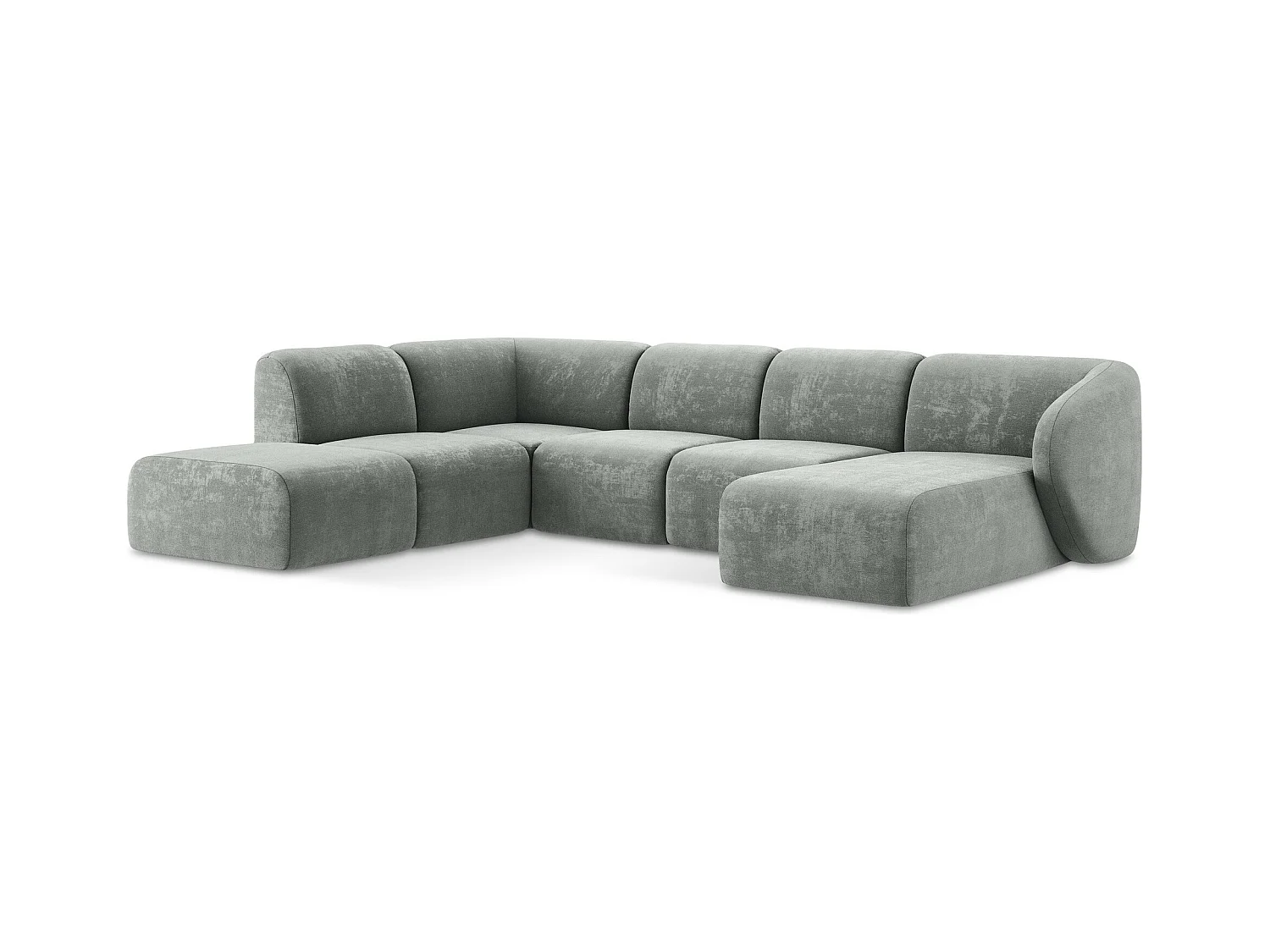 Canapé panoramique 5 places gauche en tissu chenille - gris - LANI