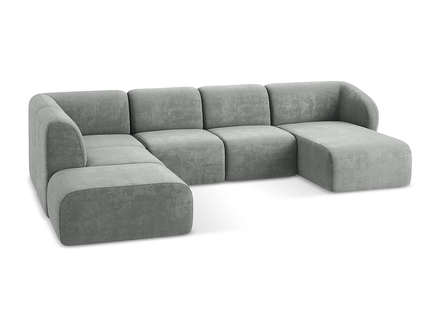 Canapé panoramique 5 places gauche en tissu chenille - gris - LANI