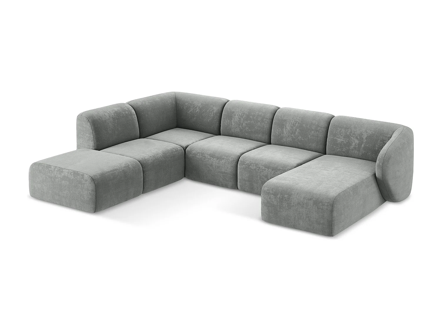 Canapé panoramique 5 places gauche en tissu chenille - gris - LANI