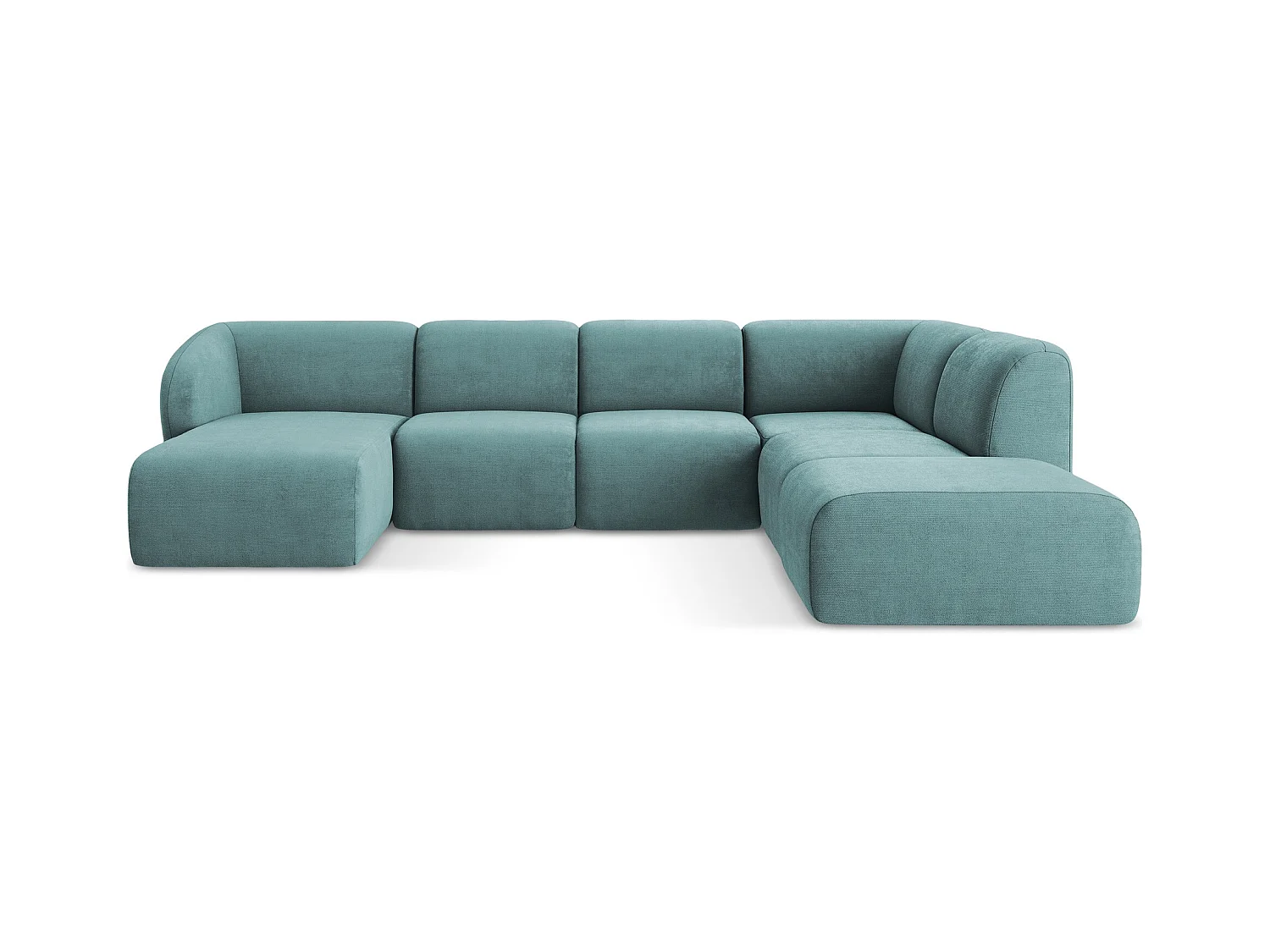 Panoramische hoekbank rechts van jeans chenille stof - LANI