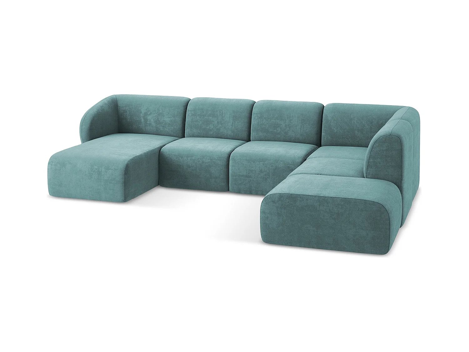 Panoramische hoekbank rechts van jeans chenille stof - LANI