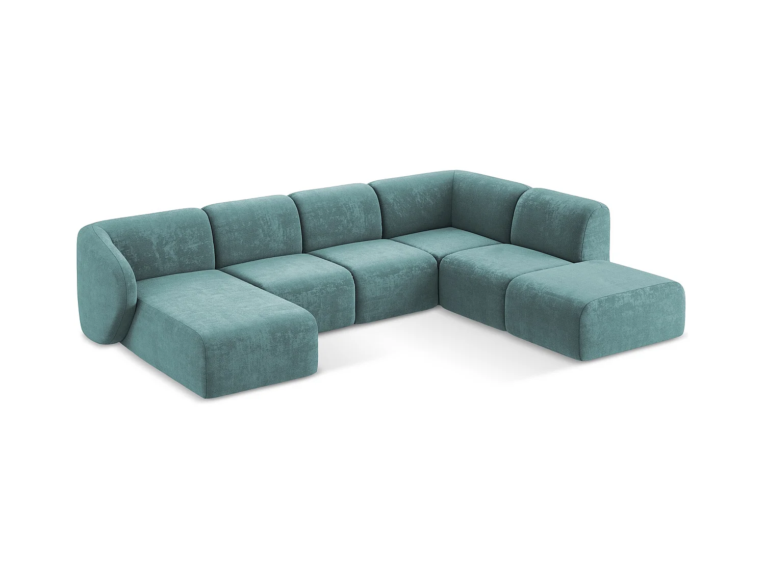 Panoramische hoekbank rechts van jeans chenille stof - LANI